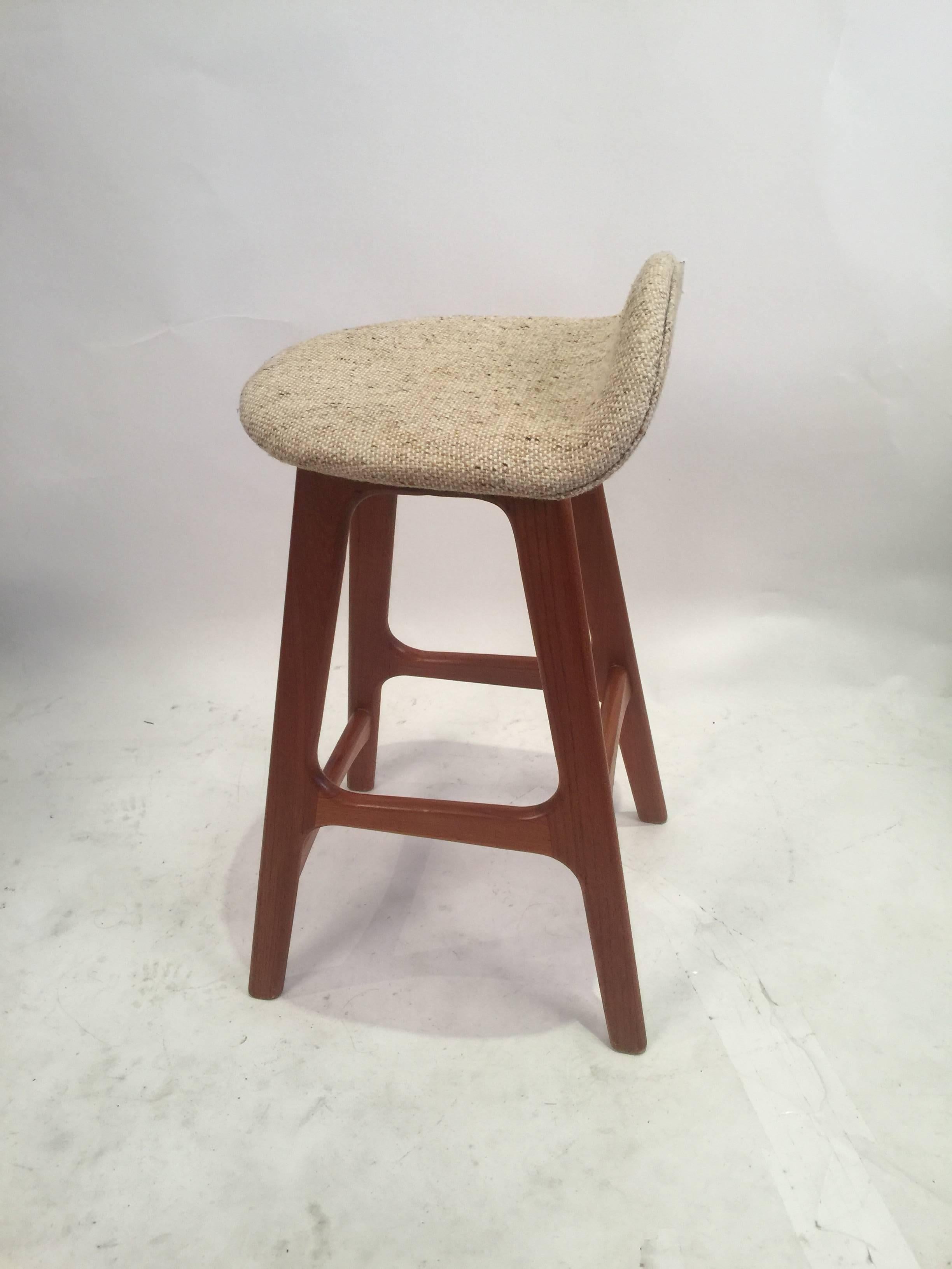 Scandinavian Modern Erik Buck Counter Height Bar Stool with Woollen Seat