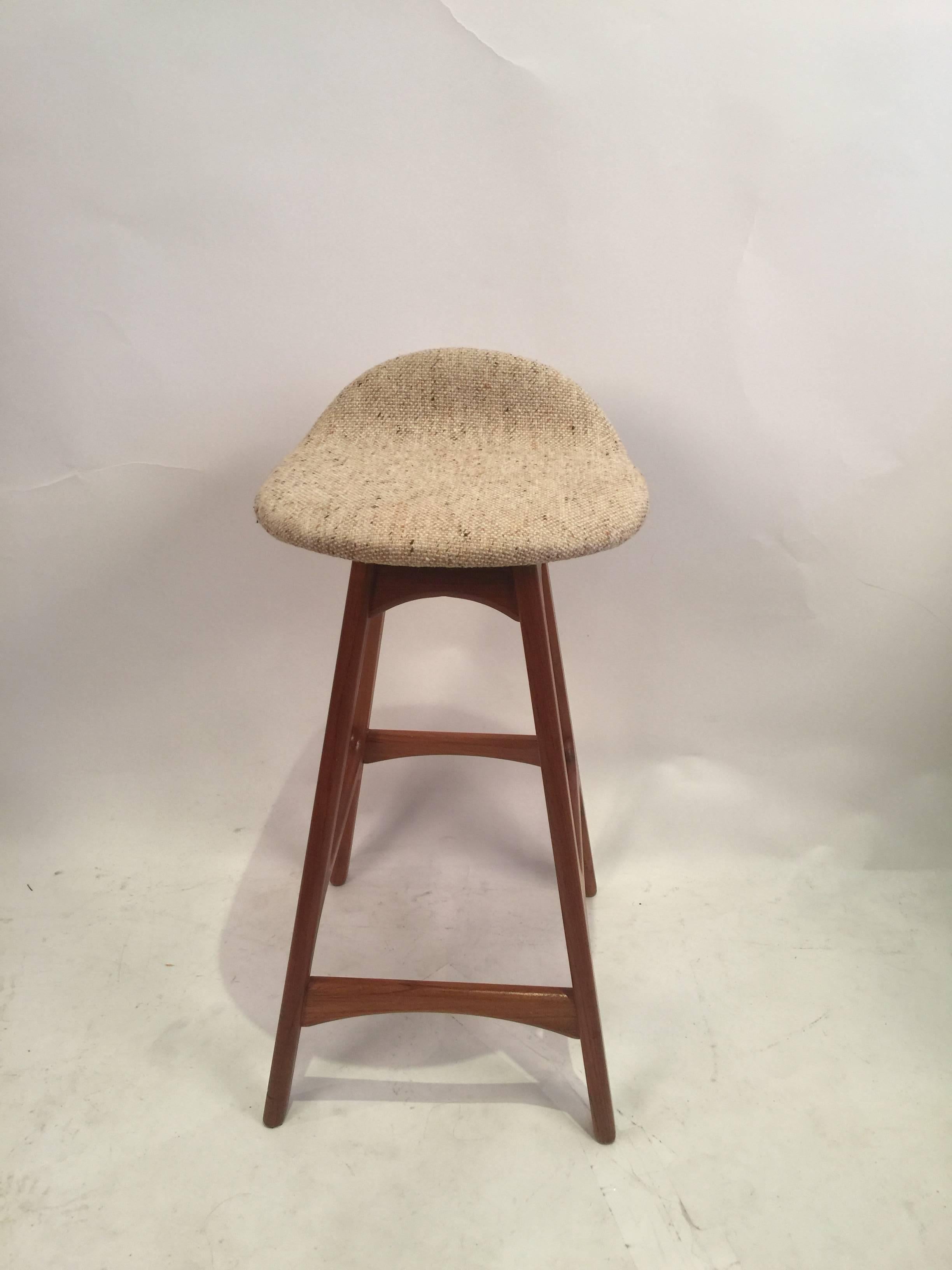 Danish Erik Buck Counter Height Bar Stool with Woollen Seat