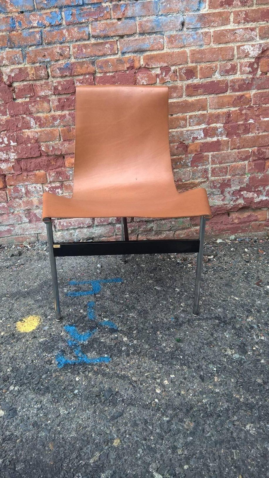 William Katavolos leather sling T chair. In near mint condition.