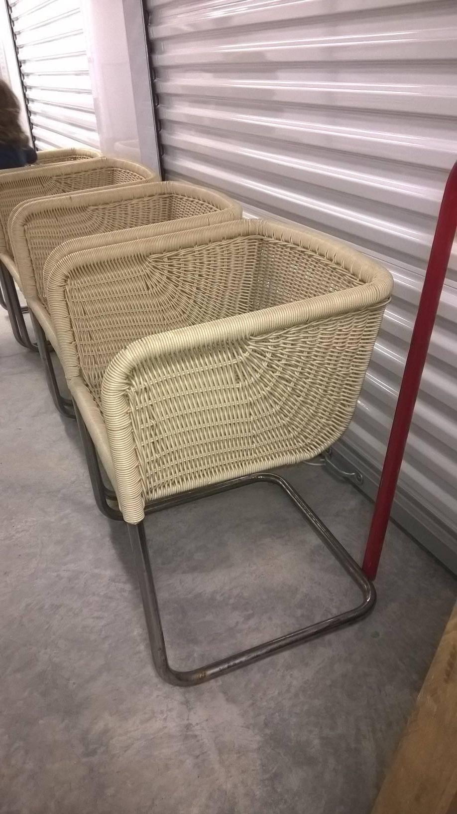 Four Preban Fabricius and Jorgen Kastholm Wicker Cantilevered Dining Chairs 2