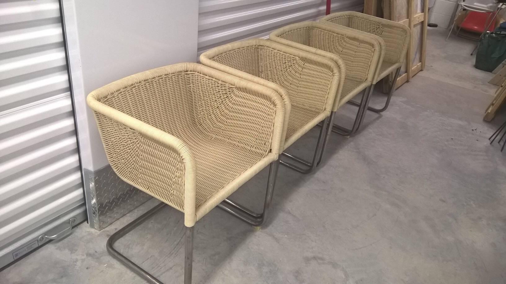 Four Preban Fabricius and Jorgen Kastholm rocker cantilevered dining chairs. In excellent vintage condition.