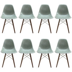 Eight Herman Miller Eames Seafoam Green Dining Chairs