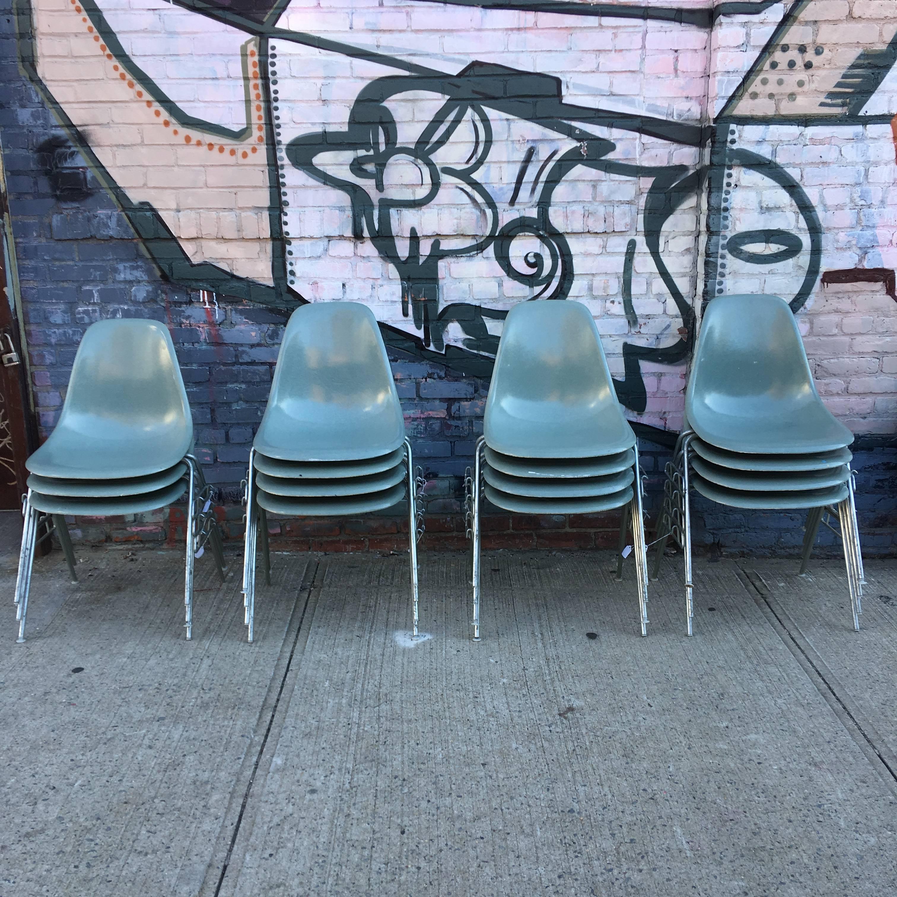 Mid-Century Modern Herman Miller Eames Seafoam Green Dining Chairs
