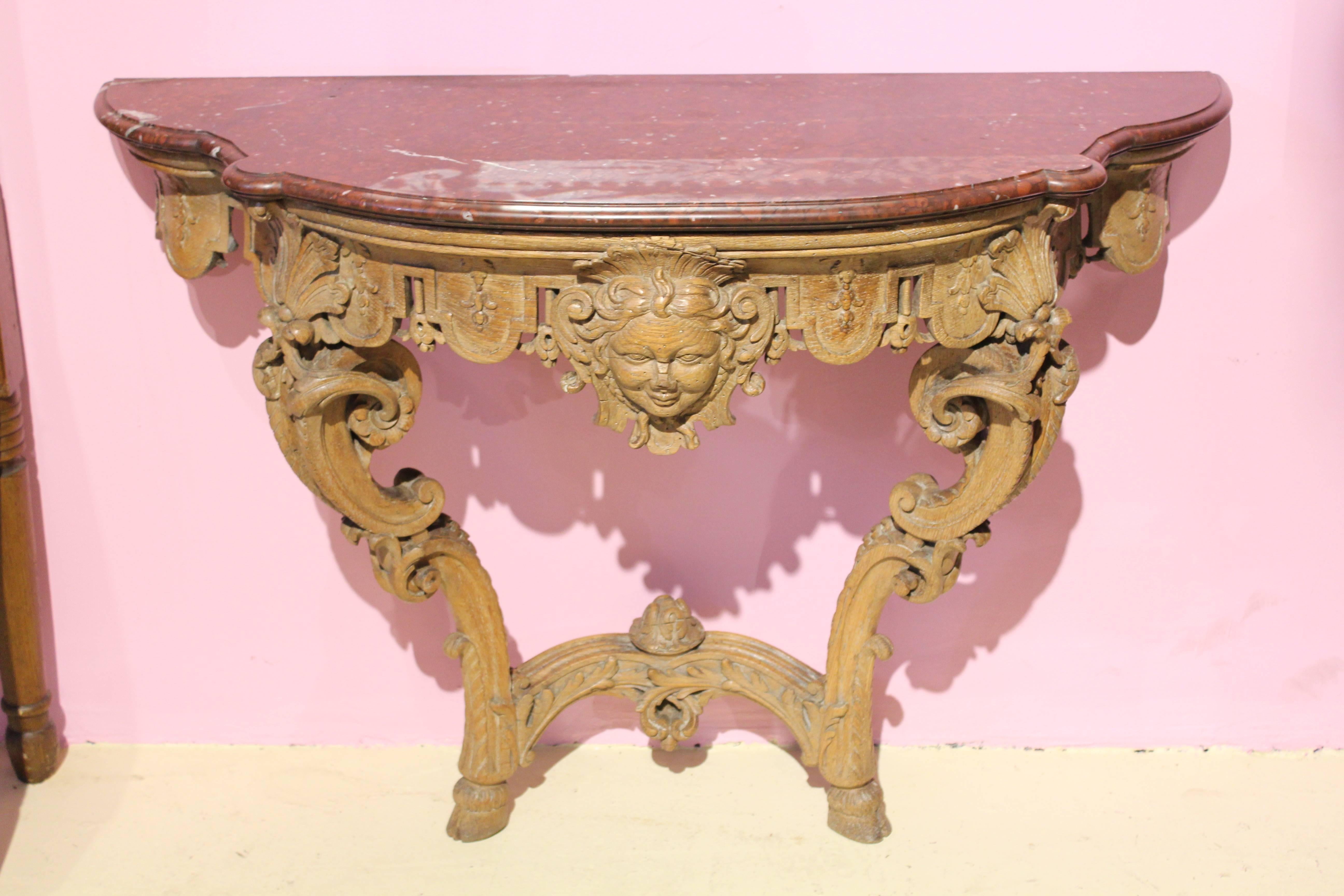 Regency Console Table Oak and Marble 18th Century, circa 1730 For Sale 2