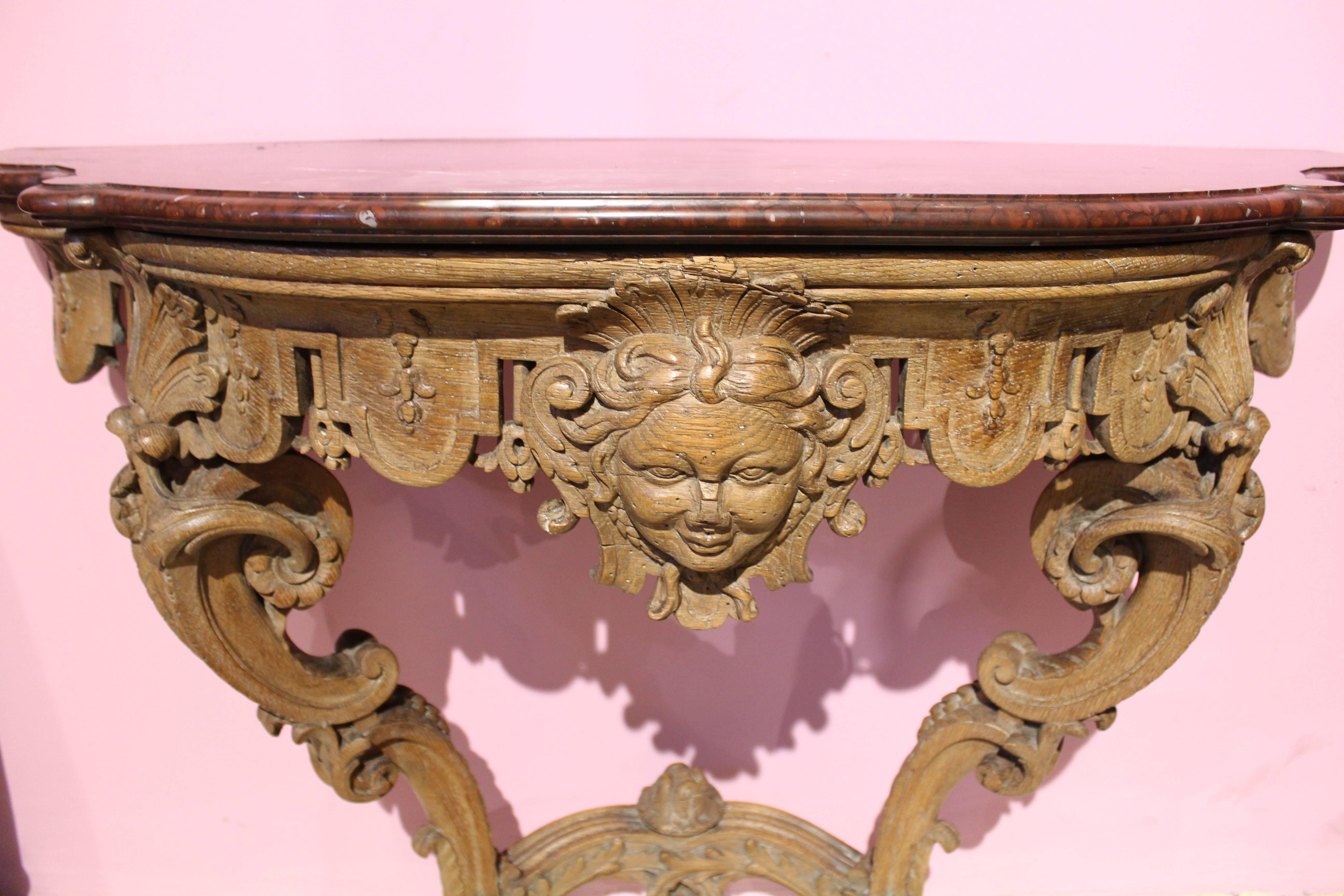 Regency Console Table Oak and Marble 18th Century, circa 1730 In Excellent Condition For Sale In Saint-Ouen, FR