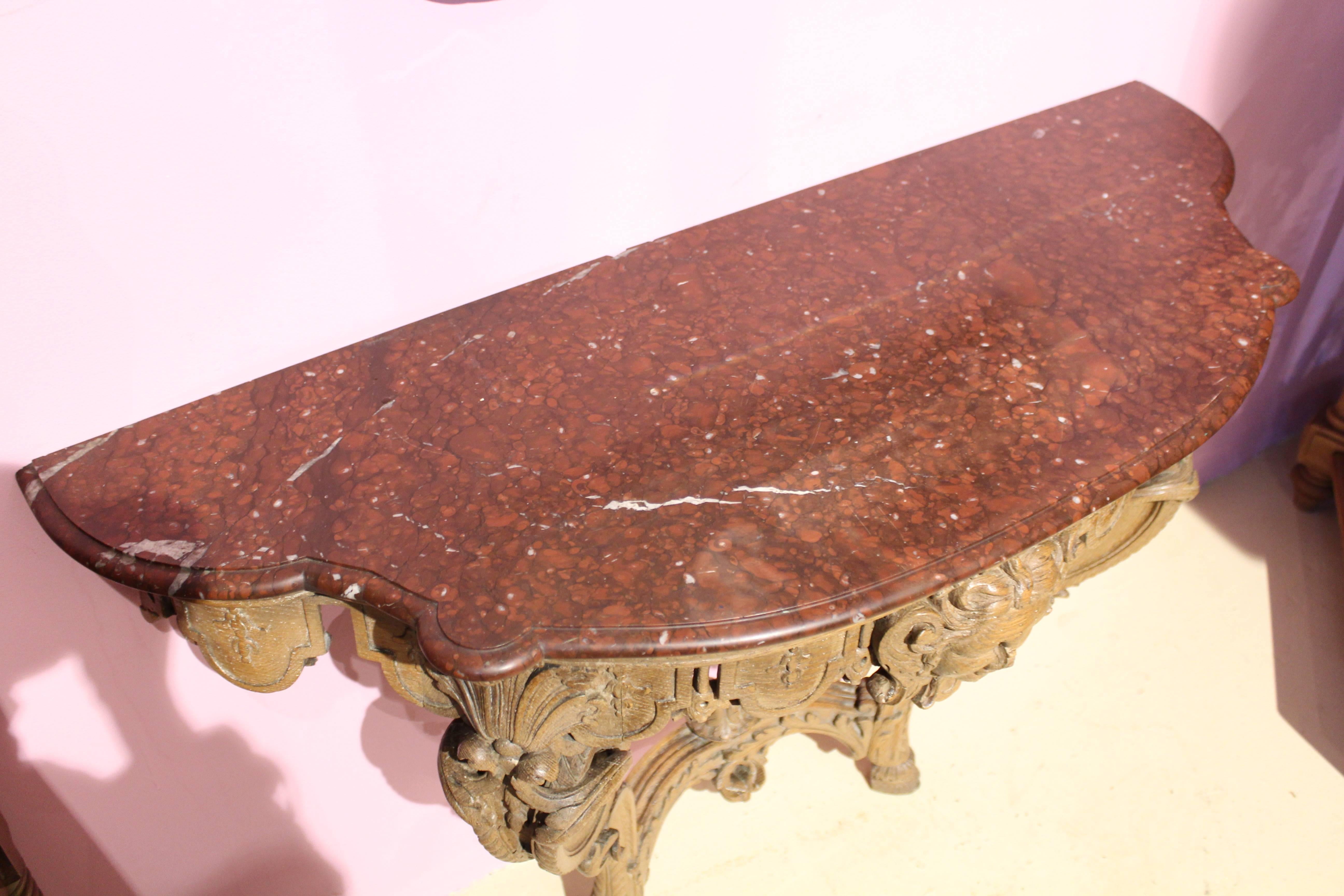 Regency Console Table Oak and Marble 18th Century, circa 1730 For Sale 1