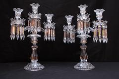 Pair of Three-Lights Chandelier or Candlestick, Baccarat, 1950