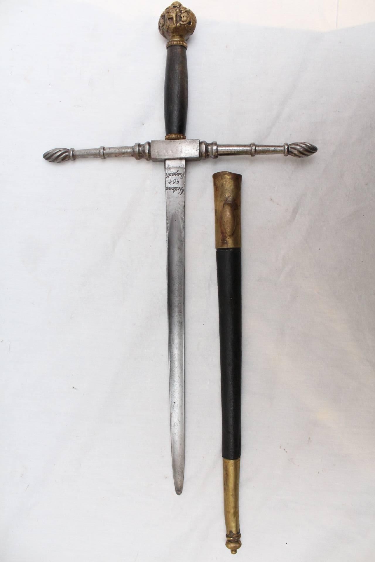 Dagger
19th Century 
France

This dagger shows an interesting work on the handle. The sheath is joined, but must have been made later.
This piece was part of a collection. 

More models available, please contact us for any further
