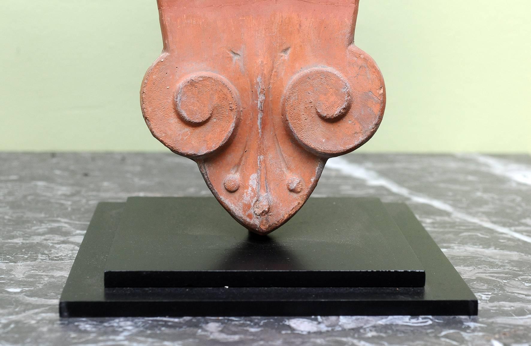 French Early 20th Century Pair of Lamp Terra Cotta Ridge Tiles Mounted on Platinum For Sale