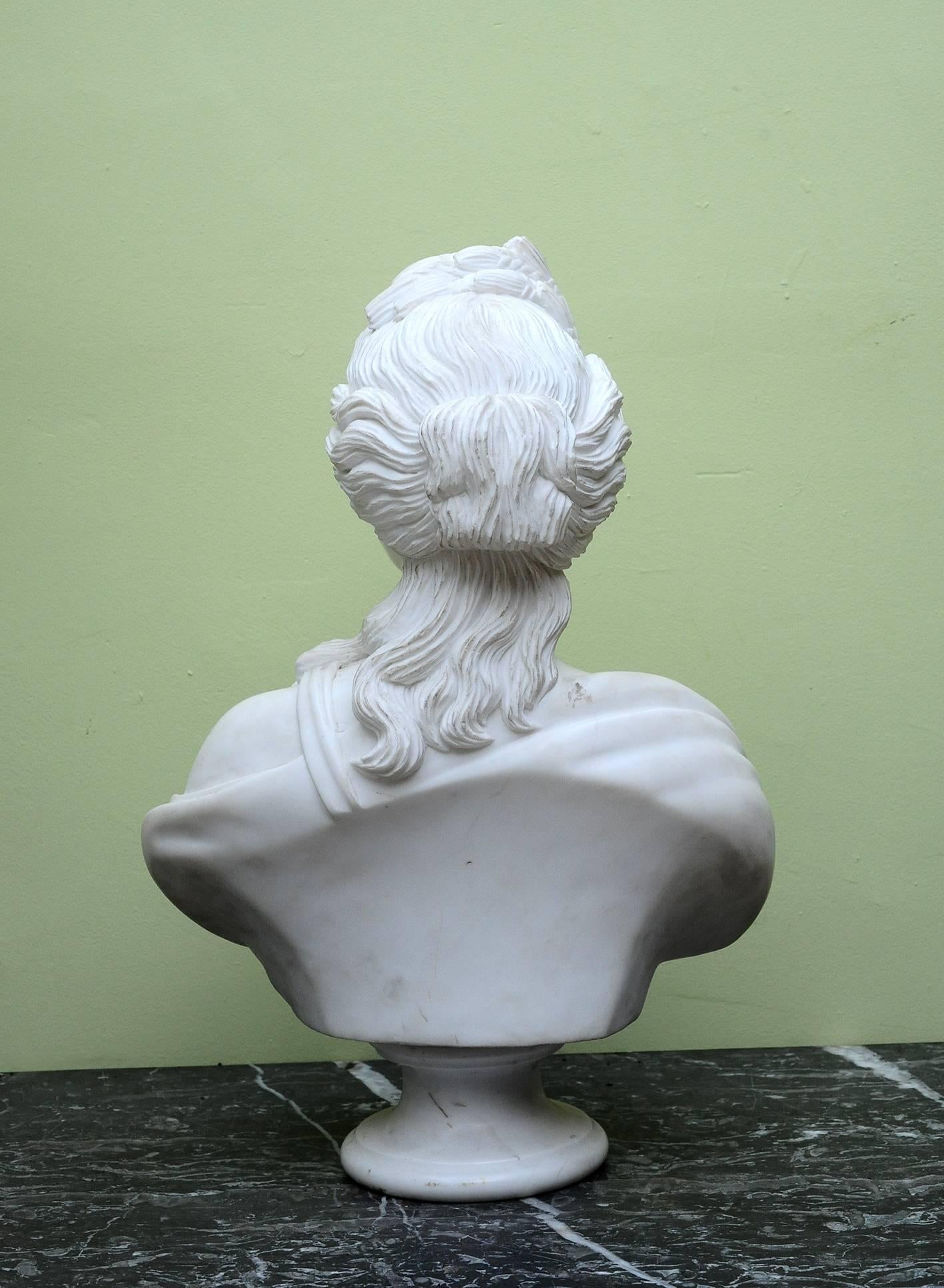French Mid-20th Century White Marble Woman's Bust For Sale