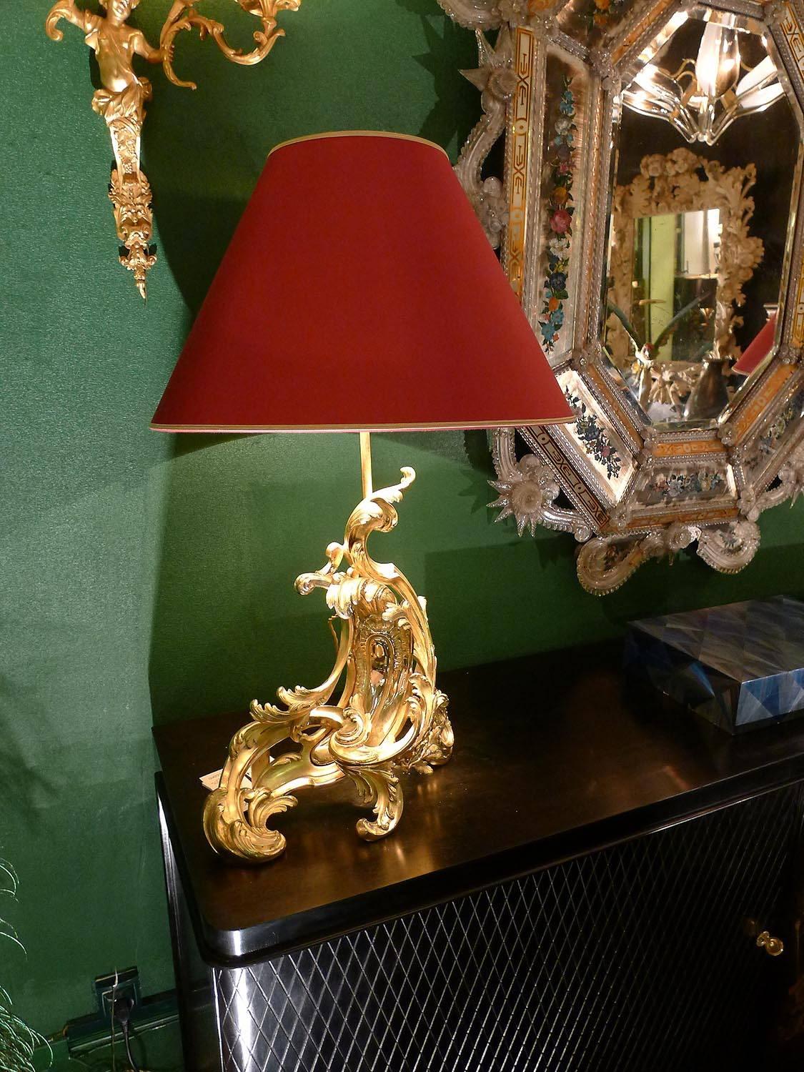 French Pair of Lamps Made from Gilt Bronze Chenets For Sale