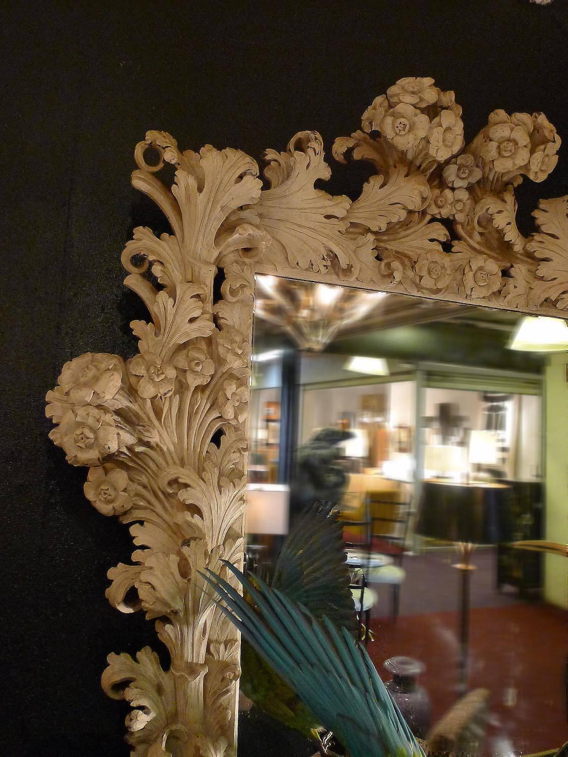 Patinated Spectacular Mirror in Wood in the Period, circa 1940 in Baroque Style For Sale