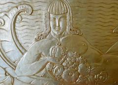 Panel of the Four Saisons Art Deco Gold Leaf Plaster, circa 1950