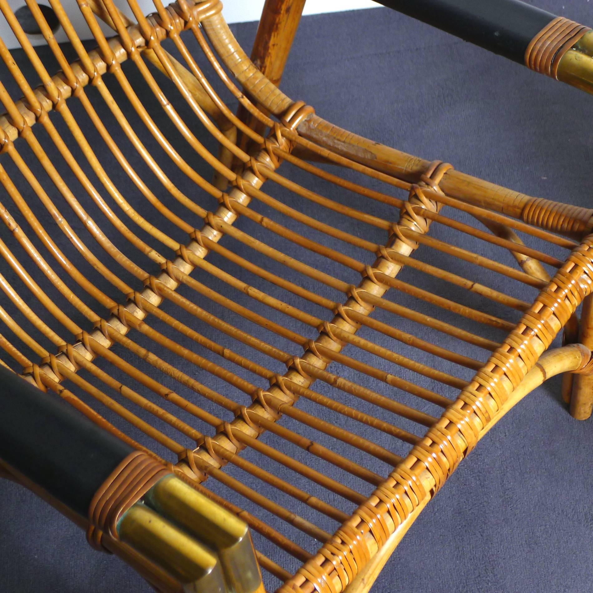 Mid-20th Century Pair of Armchairs in Rattan, circa 1950 For Sale