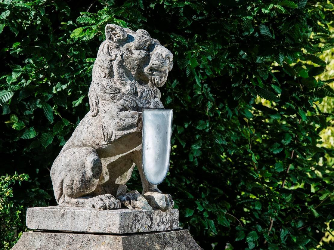 Carved Castle Fountain, 19th Century, with Lion on the Top, Limestone For Sale