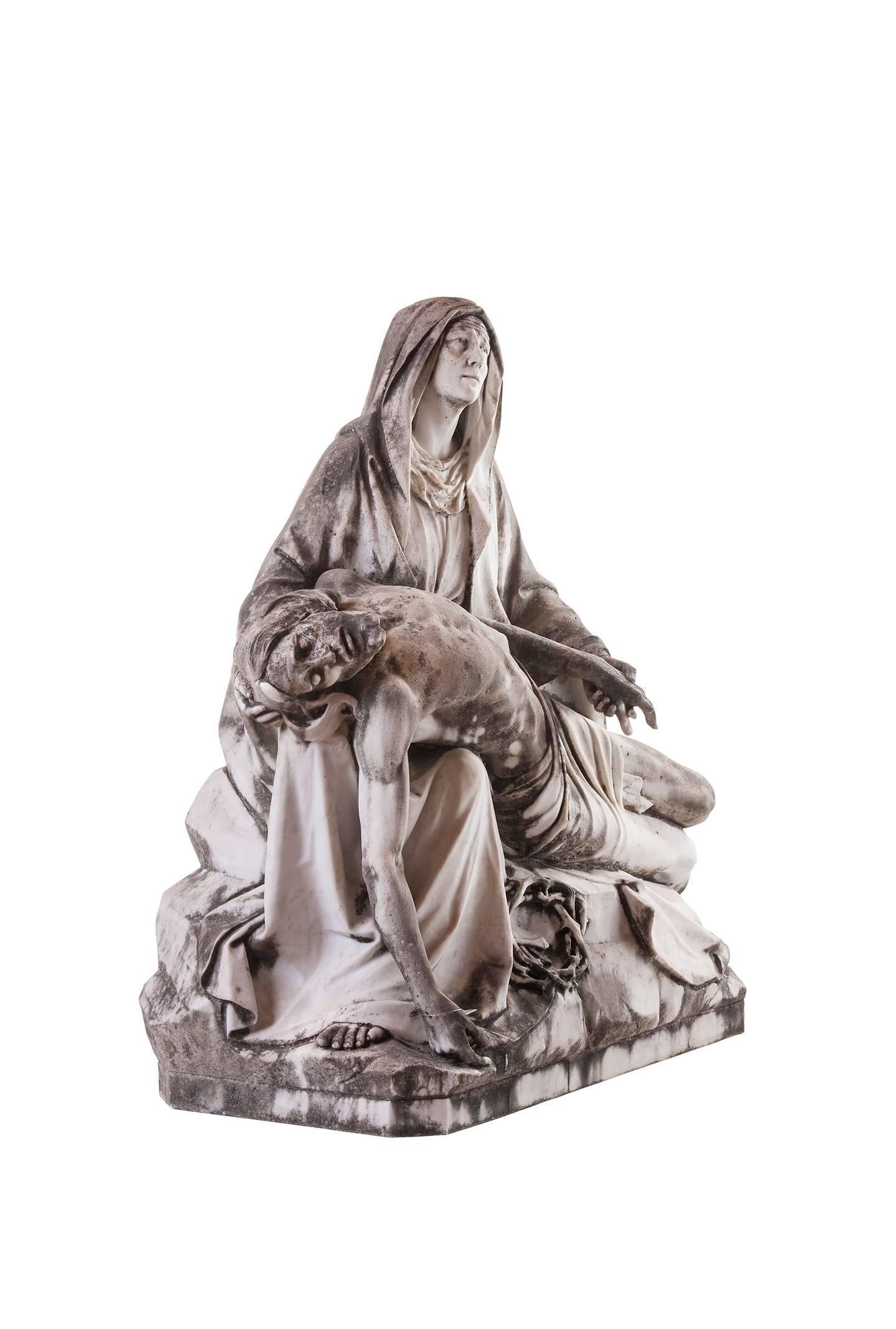 This is a rare pieta in an excellent quality.
Masterful and unique work from the 19th century.
One broken spot at a finger
Dimensions: 90cm (35in.) tall, base stone 80 x 38cm (32 x 15in.)
