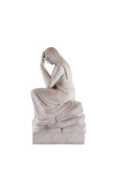 Women Thinking Scuplture, 19th Century, white Marble