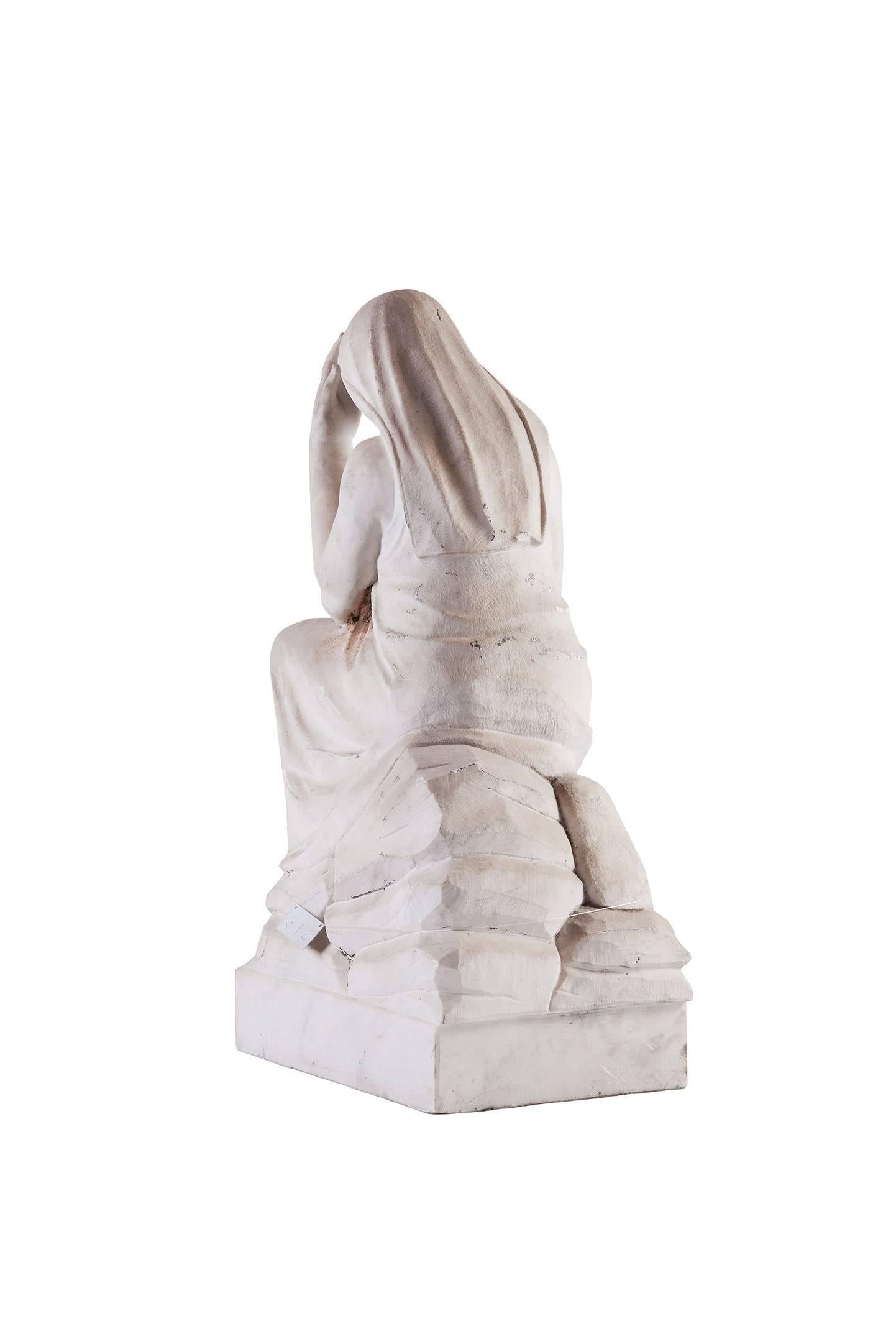 French Women Thinking Scuplture, 19th Century, white Marble For Sale