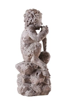 Faun in Limestone, Garden Sculpture, 20th Century