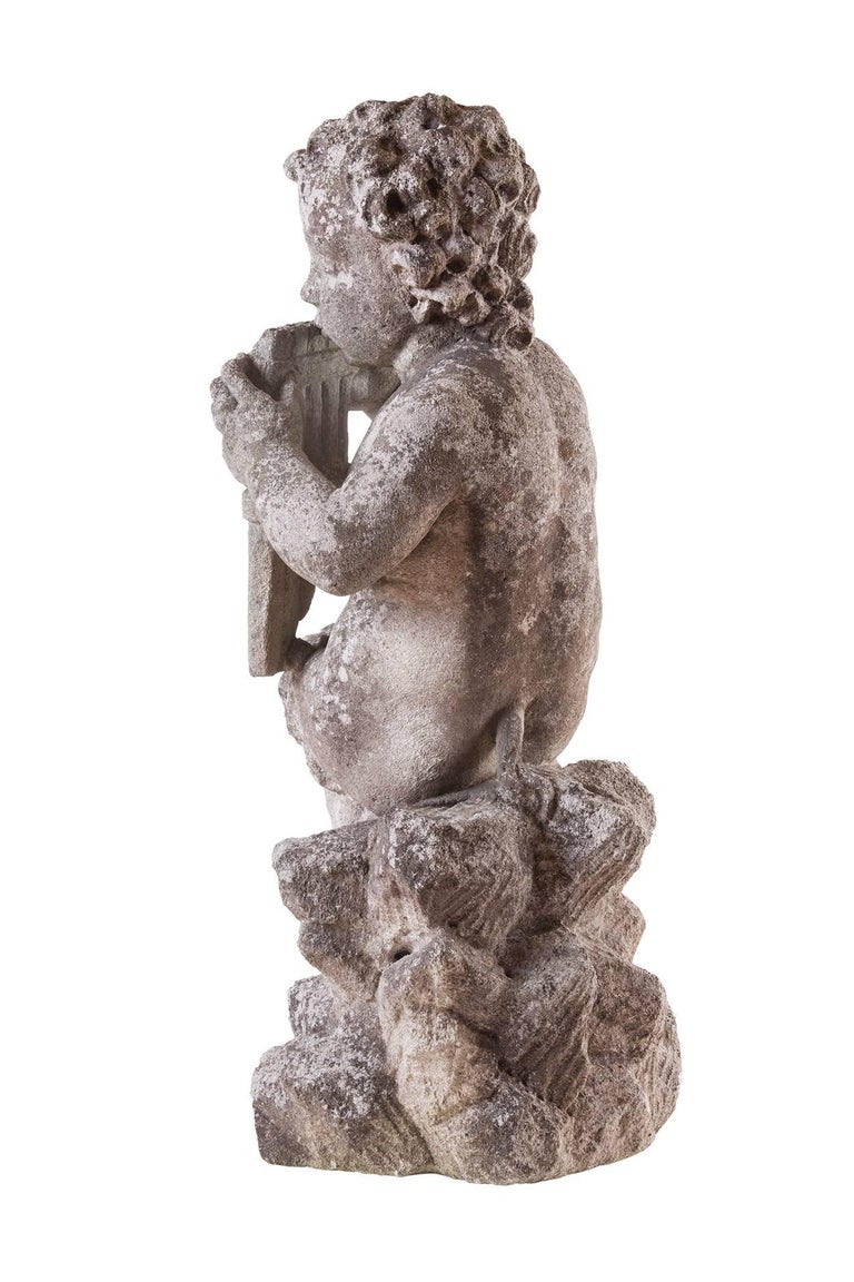 Faun in Limestone, Garden Sculpture, 20th Century For Sale at 1stDibs