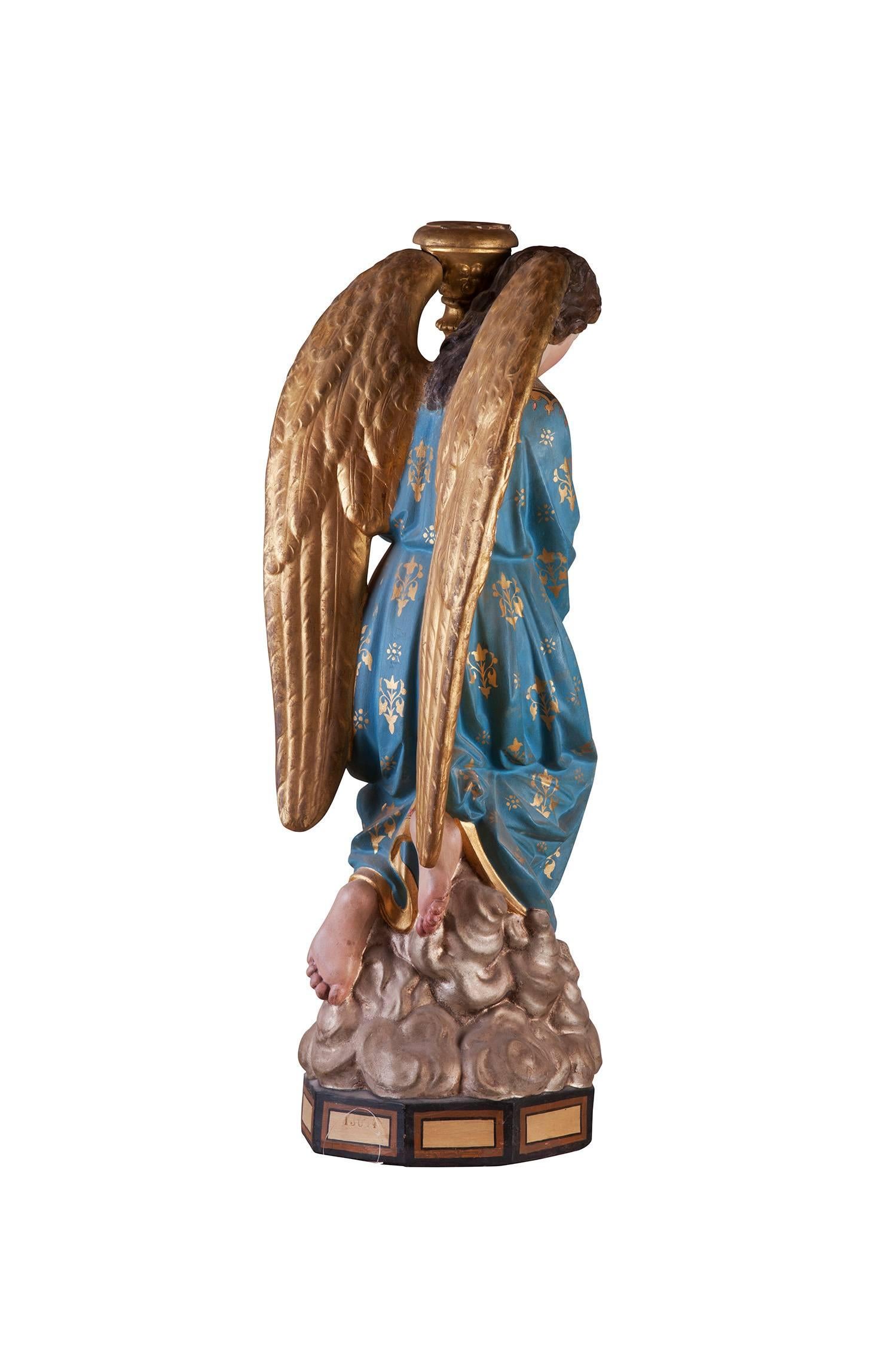 Gothic Revival Angel Terracotta and Painted, 19th Century For Sale
