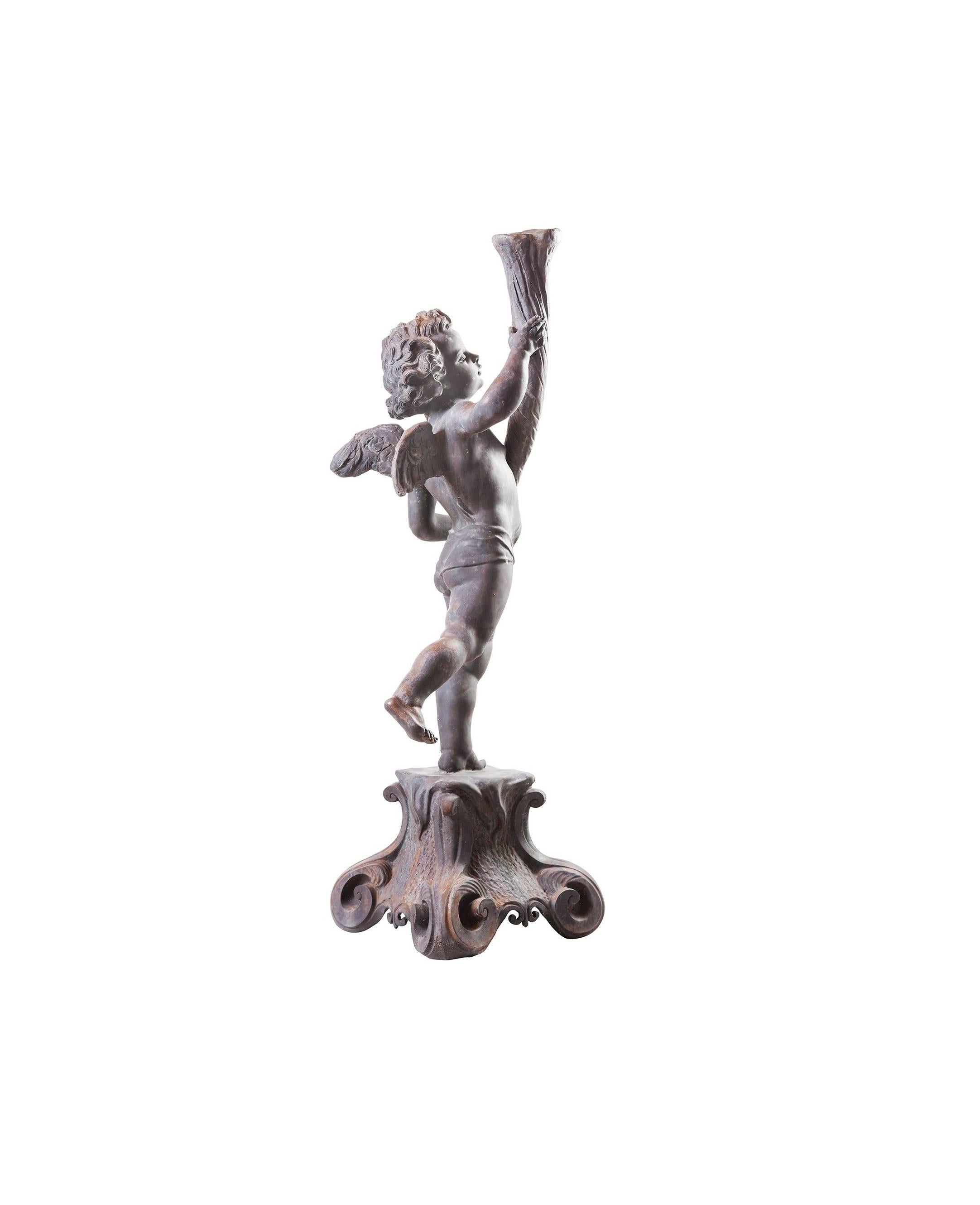 European Putto with Horn For Sale