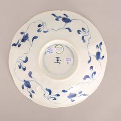 Chinese Porcelain Blue and White Saucer Dish, Women and Flowers, 19th Century