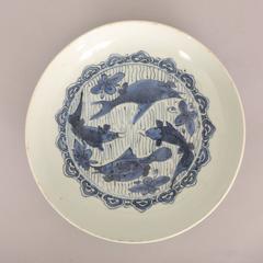 Chinese Export Porcelain Blue & White Dish with Perches and Carps, 16th Century