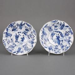 Pair of Chinese Porcelain Blue and White Dishes, 17th Century
