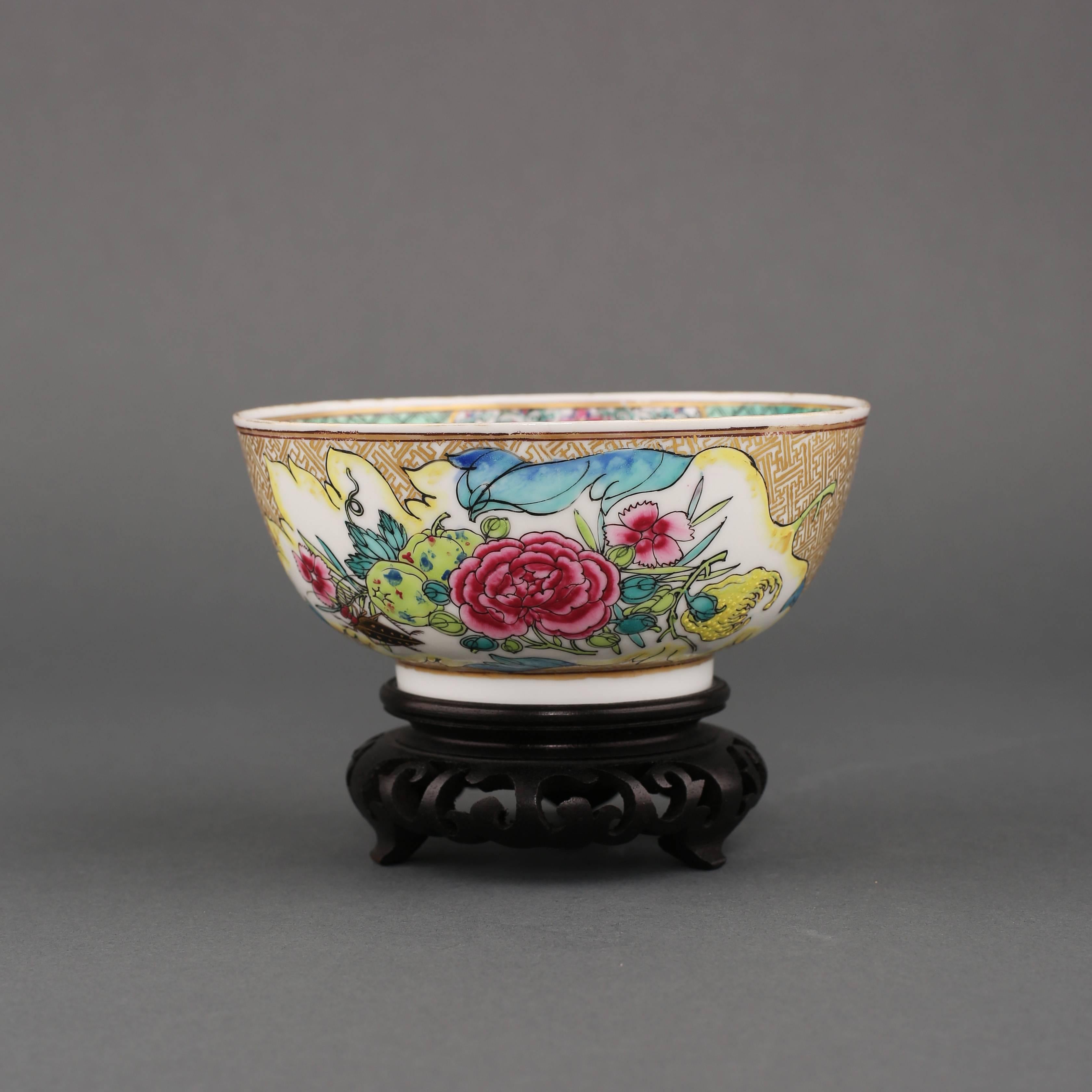 Painted Chinese Porcelain Semi Egg Shell Famille Rose Small Bowl, 18th Century For Sale