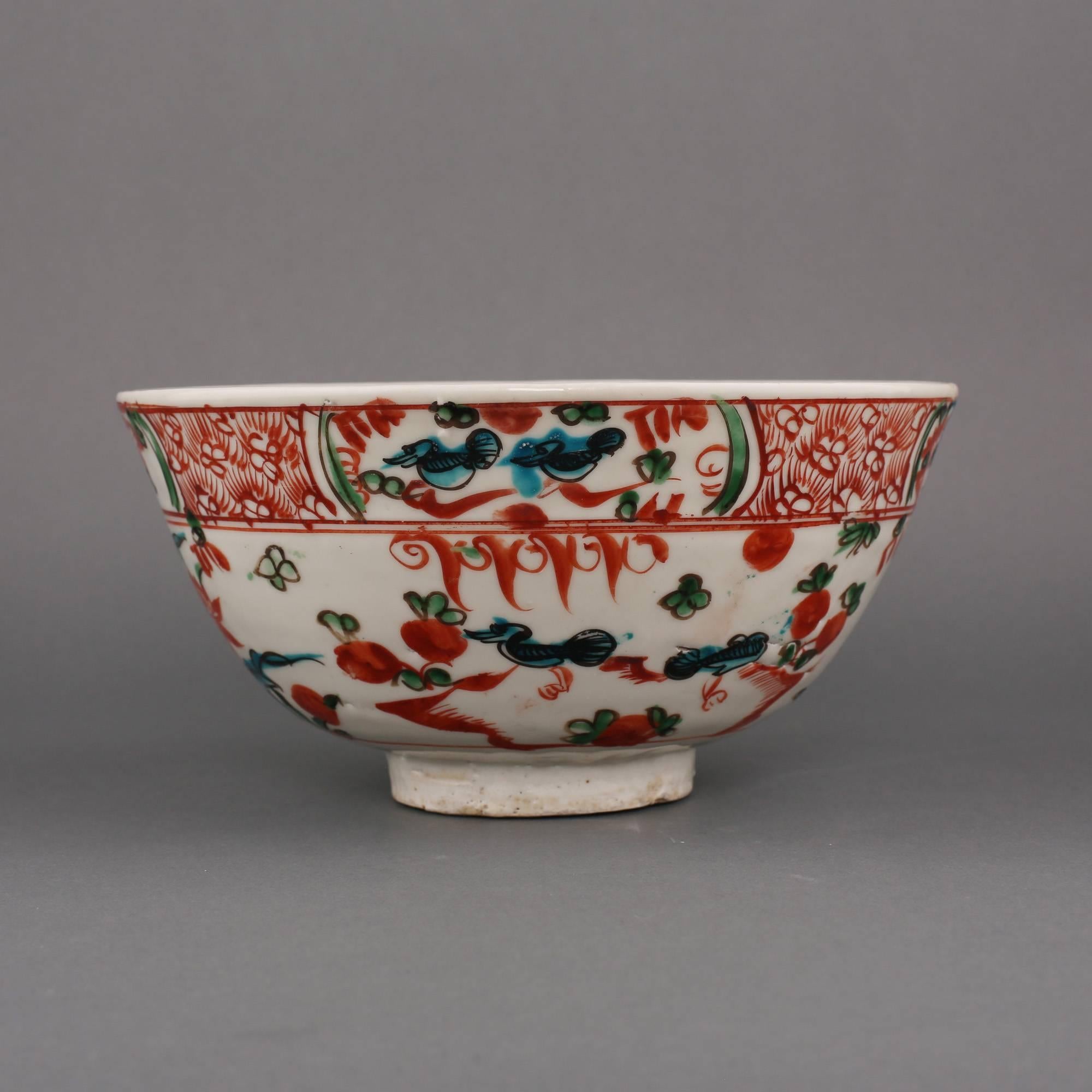 Qing Swatow Chinese Porcelain Wucai Bowl, 16th Century For Sale