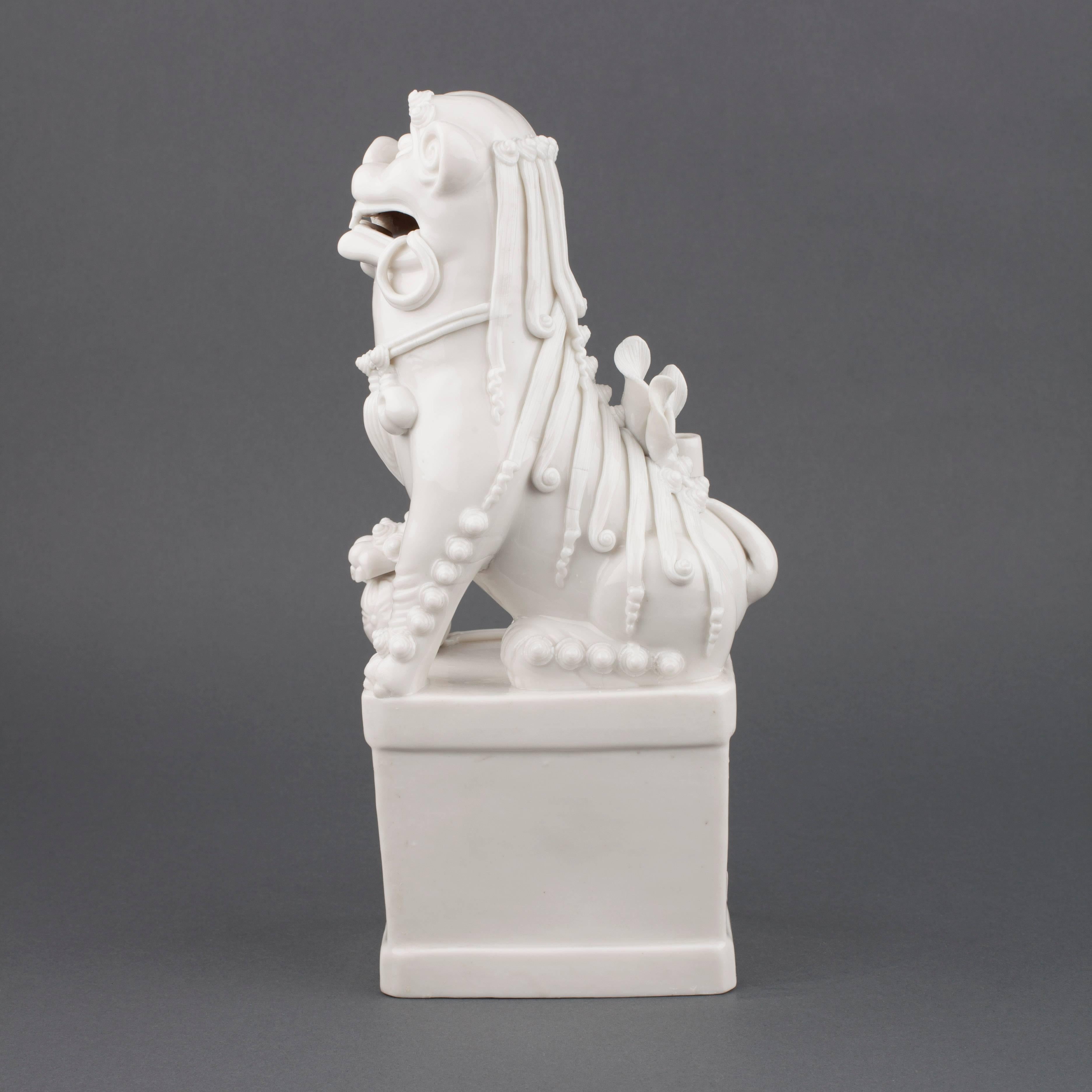 18th Century and Earlier Chinese Blanc de Chine Incense Burner Seated Buddhist Lion, 17th Century For Sale