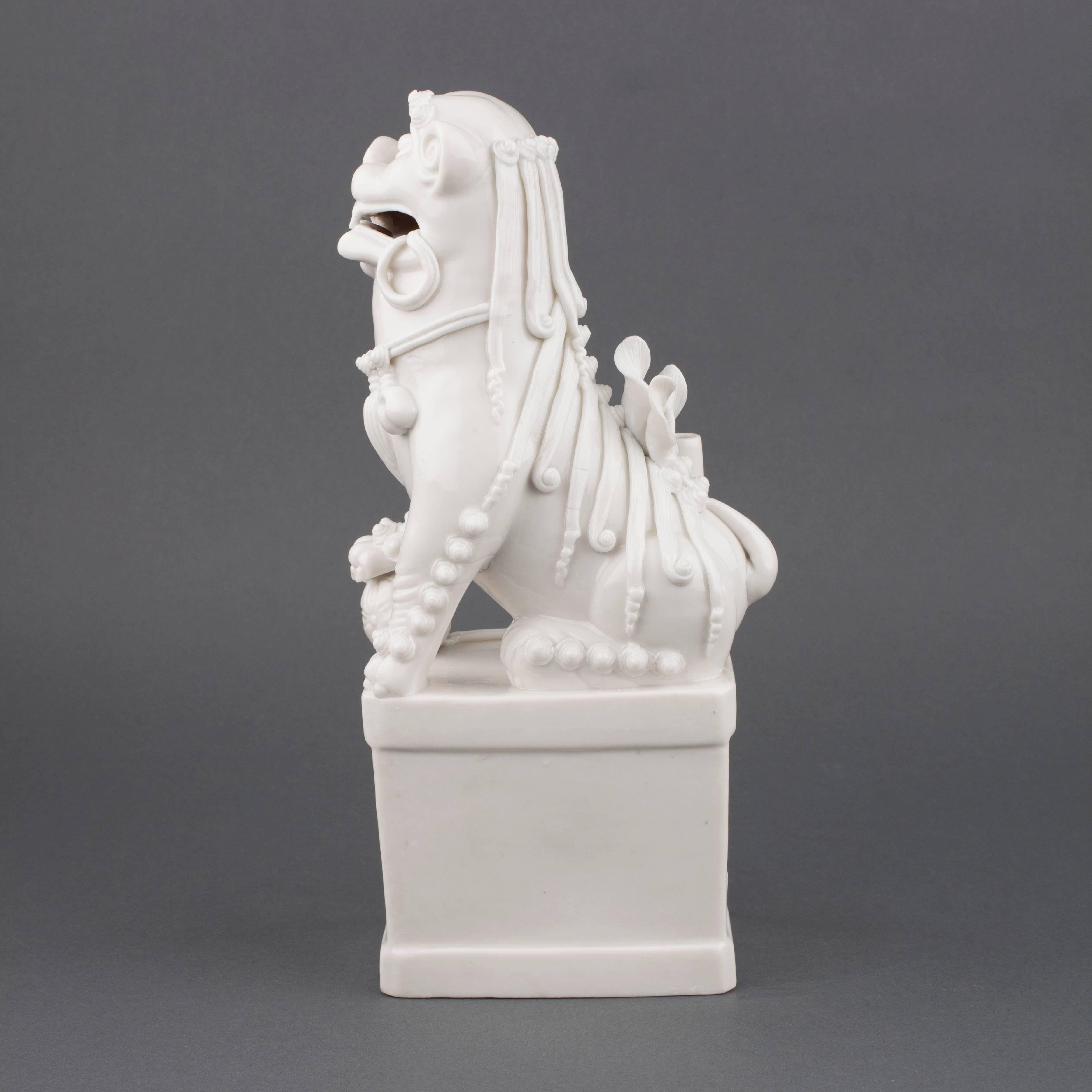 Painted Chinese Blanc de Chine Incense Burner Seated Buddhist Lion, 17th Century For Sale