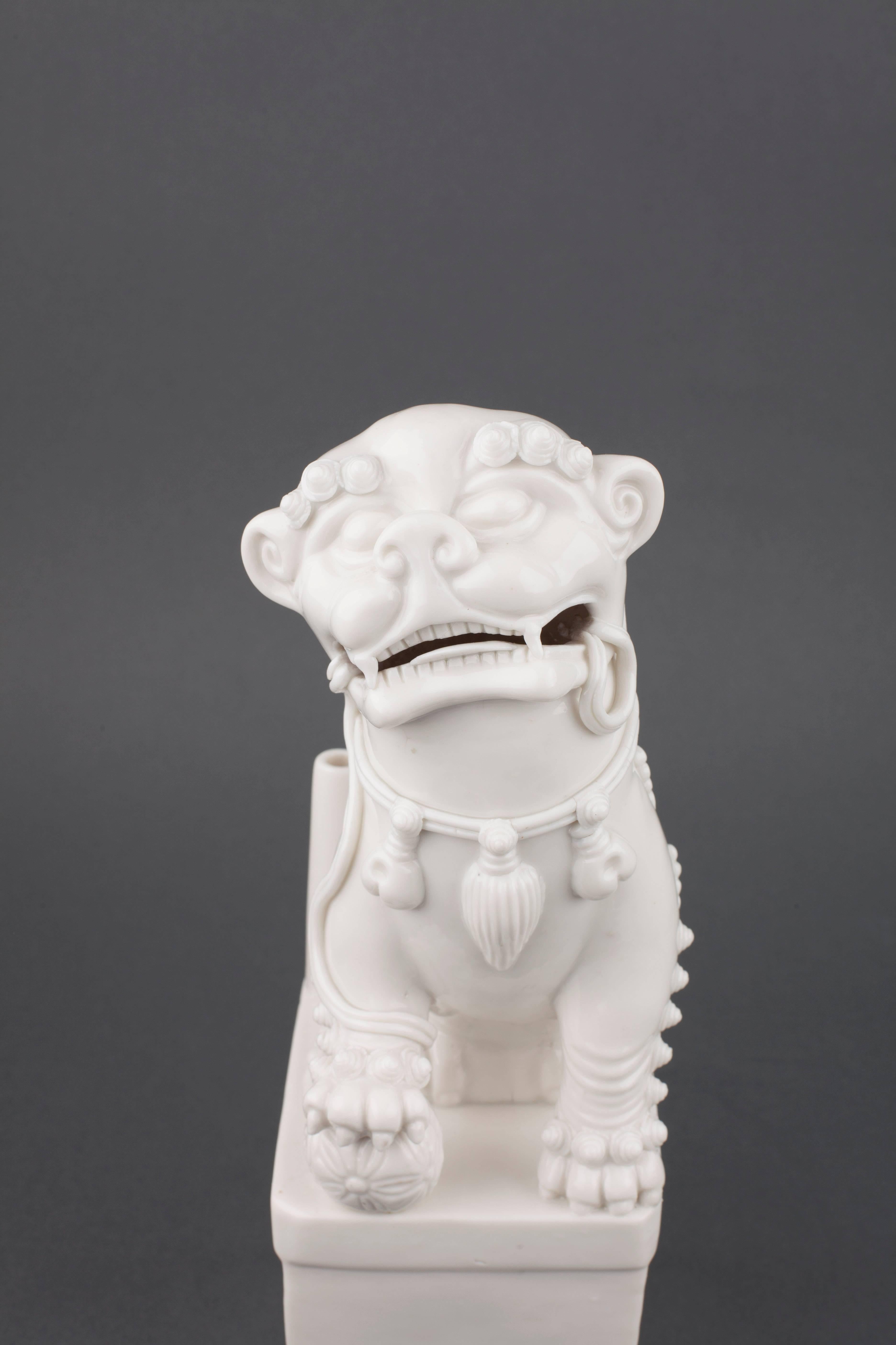 Ceramic Chinese Blanc de Chine Incense Burner Seated Buddhist Lion, 17th Century For Sale