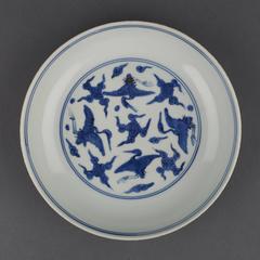 Chinese Ming Underglaze Blue, 16th Century Dish, Cranes