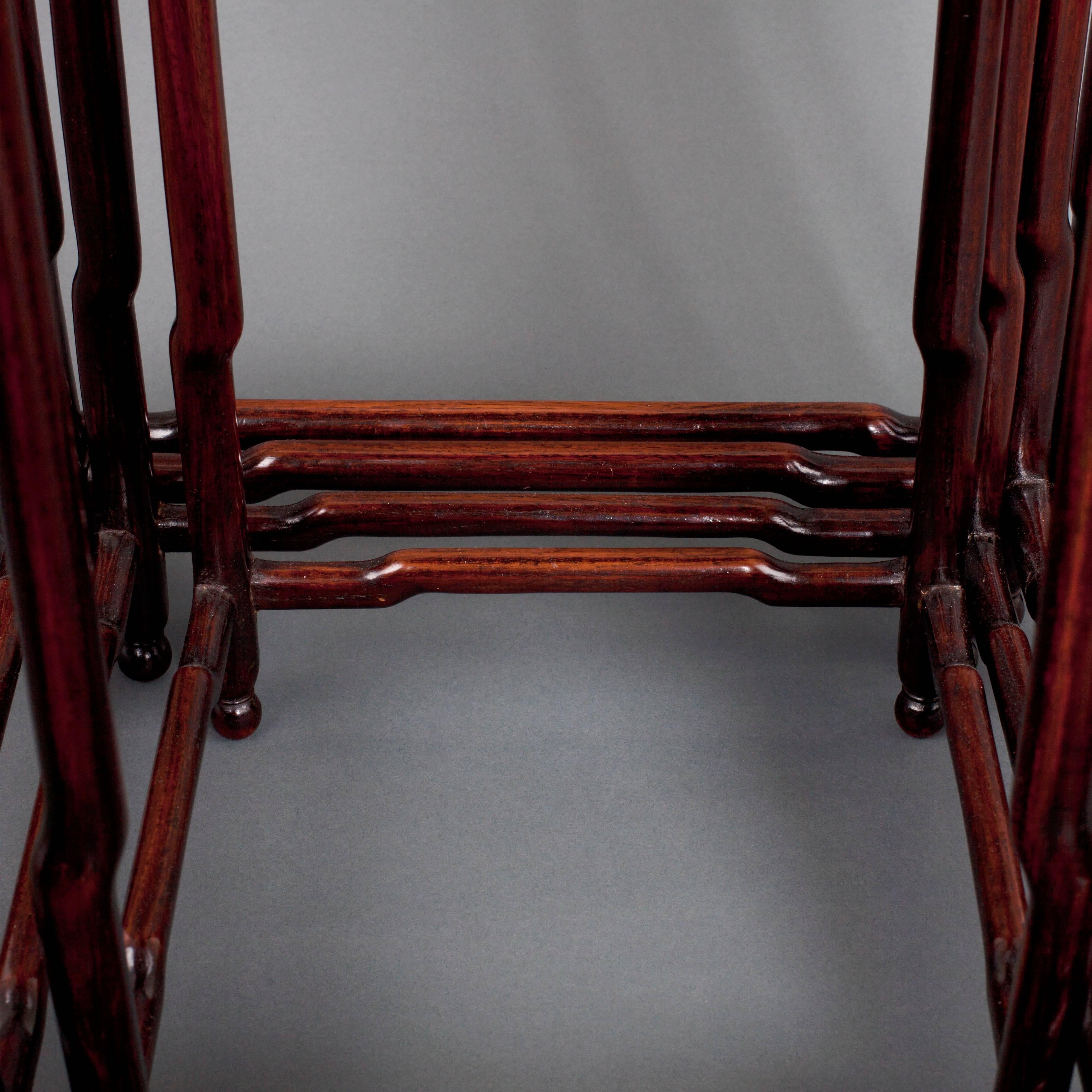 Chinese Hongmu Nest of Four Square Tables, circa 1900 For Sale 2