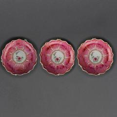 Set of Three Chinese Porcelain Bowls and Saucers, Lotus Form, Qianlong