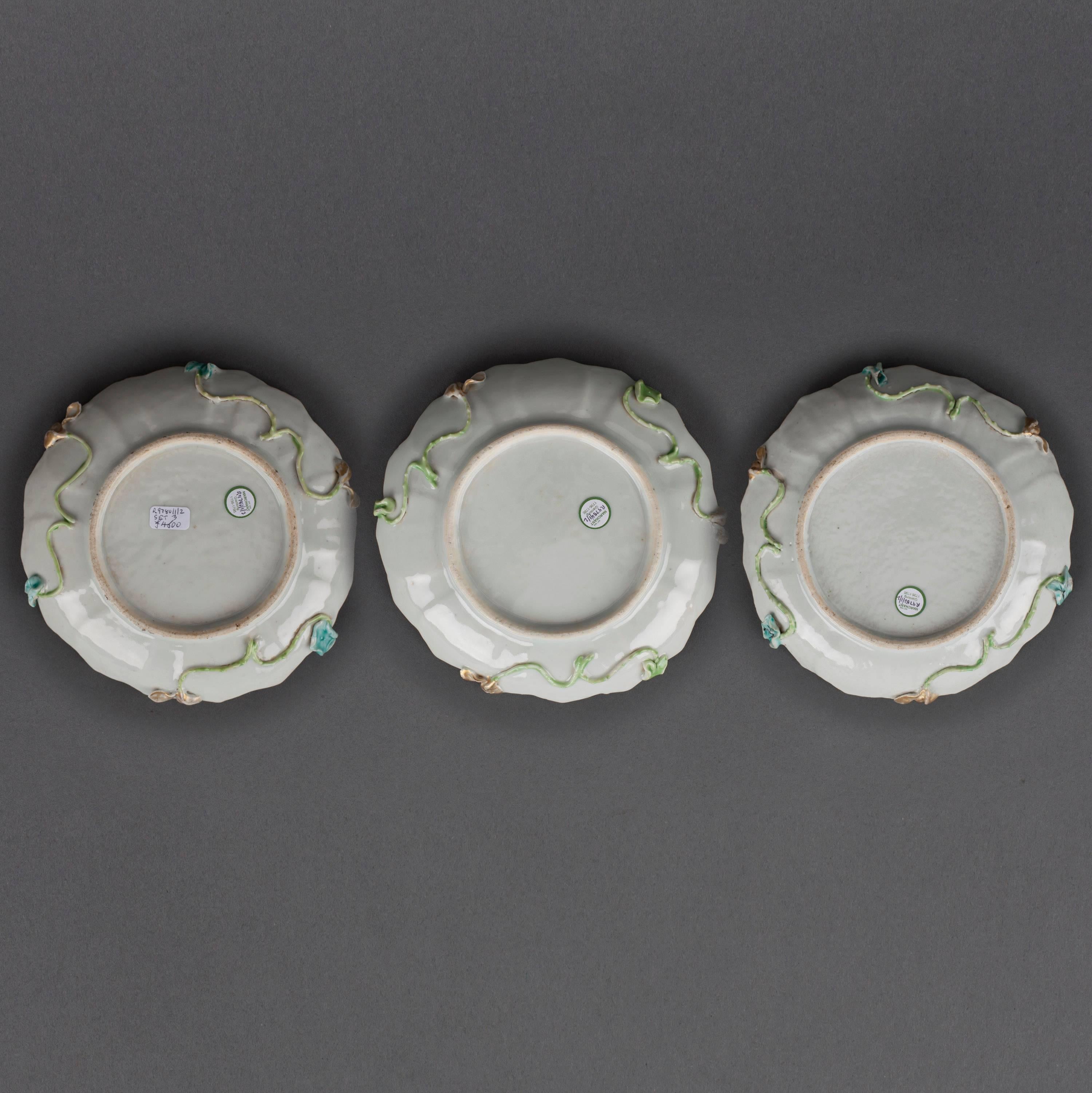 Enameled Set of Three Chinese Porcelain Bowls and Saucers, Lotus Form, Qianlong For Sale