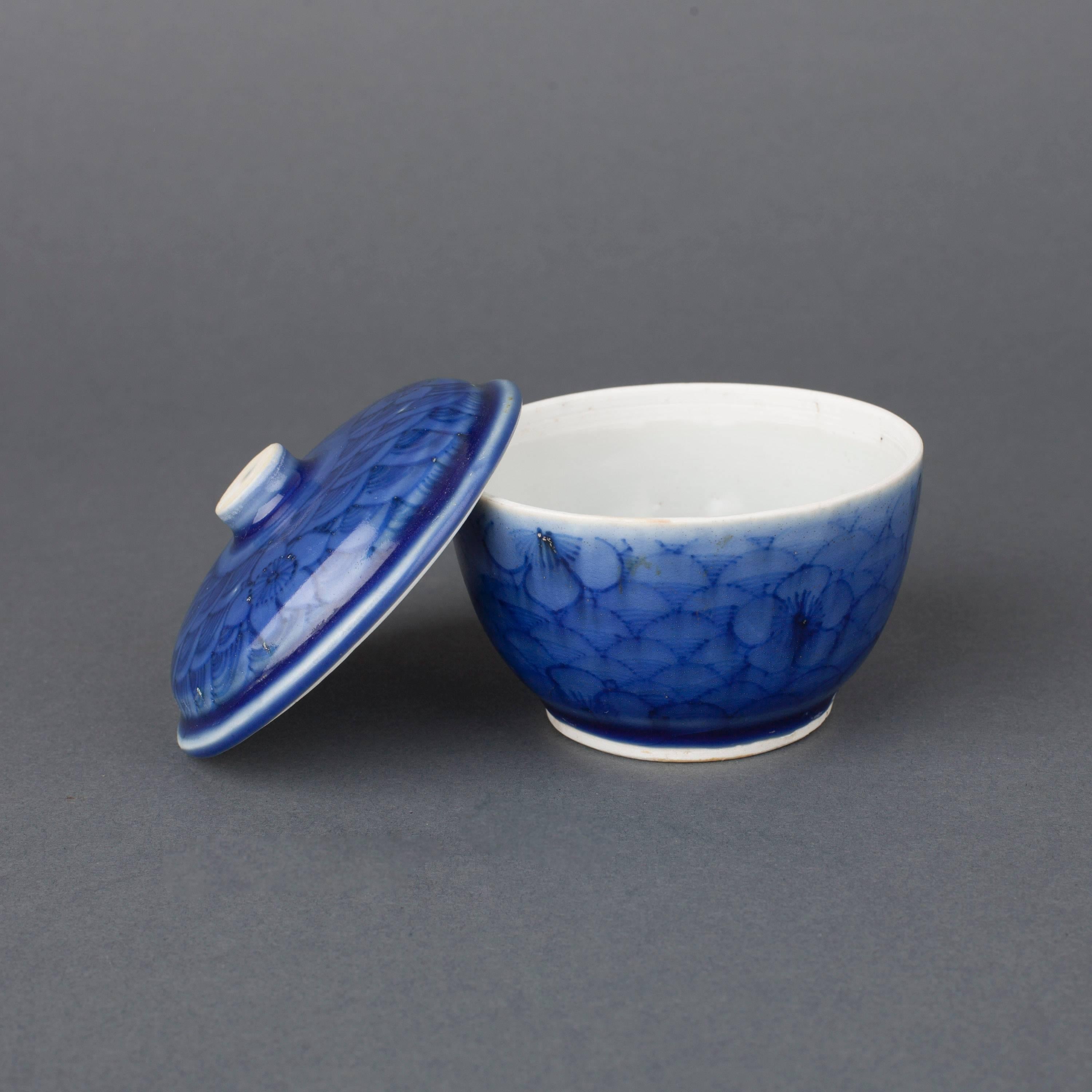 Qing Chinese Porcelain Blue Glaze Bowl and Cover, 17th Century For Sale