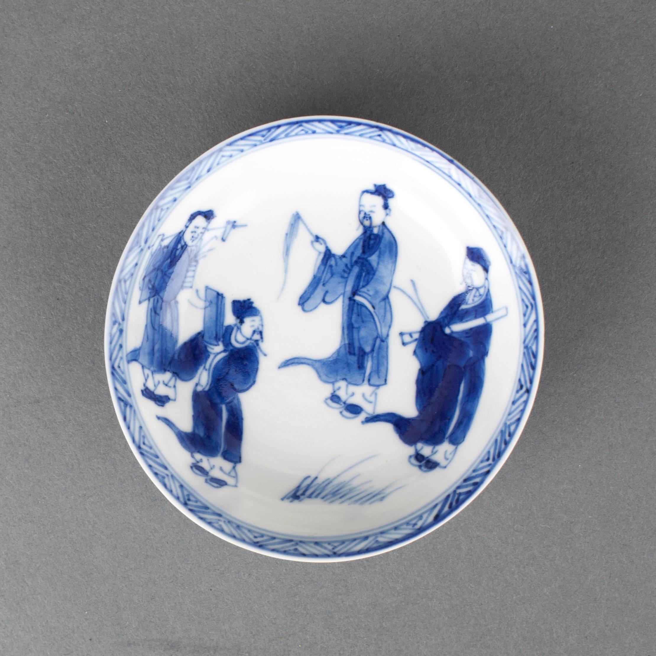 Painted Chinese Porcelain Blue and White Miniature Tea Bowl and Saucer, 17th Century