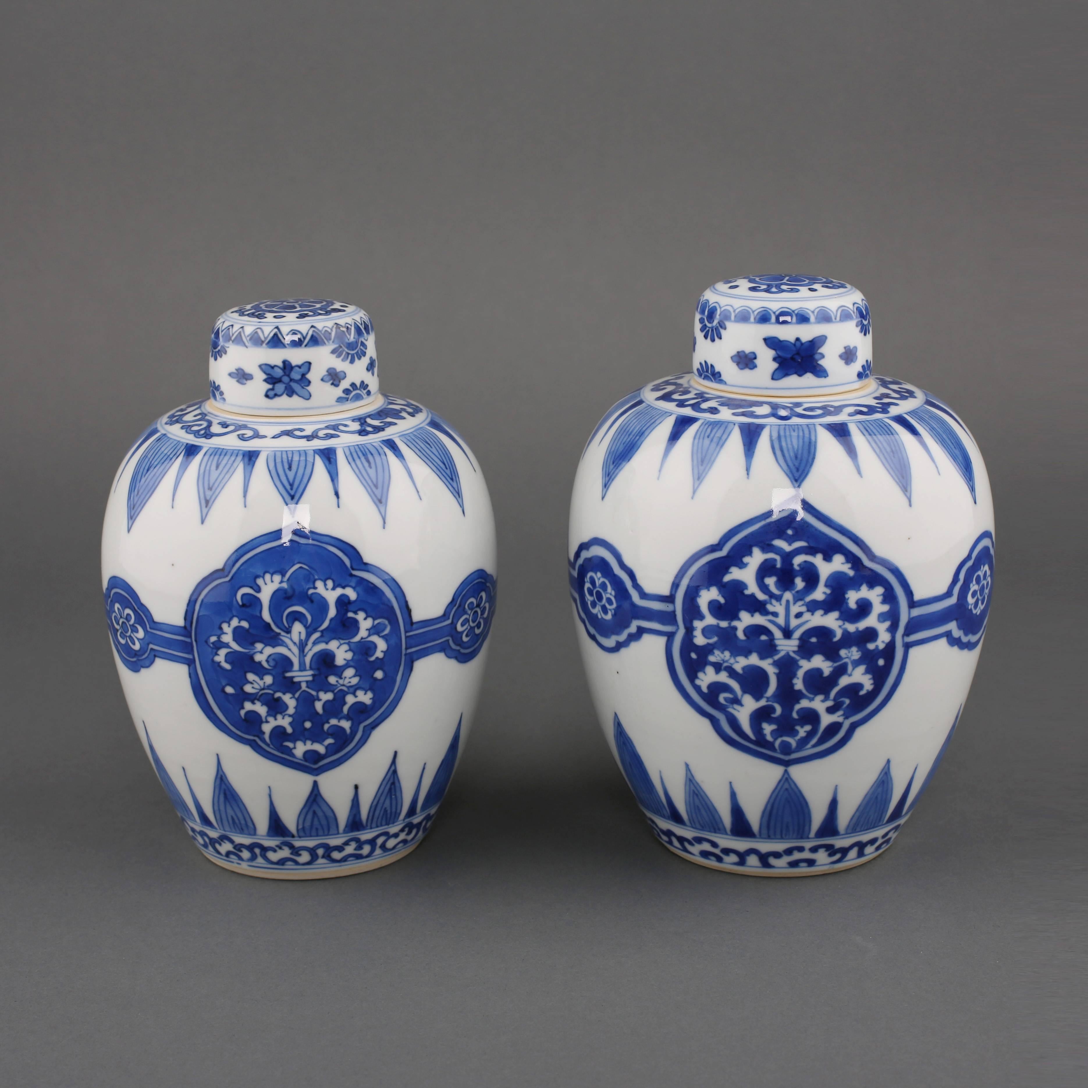 Chinese Porcelain Blue and White Pair Ovoid Jars and Covers, Kangxi For Sale 2