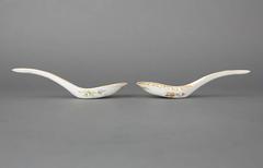 Pair of Chinese Porcelain Famille Rose Spoons with Five Bats, 19th Century
