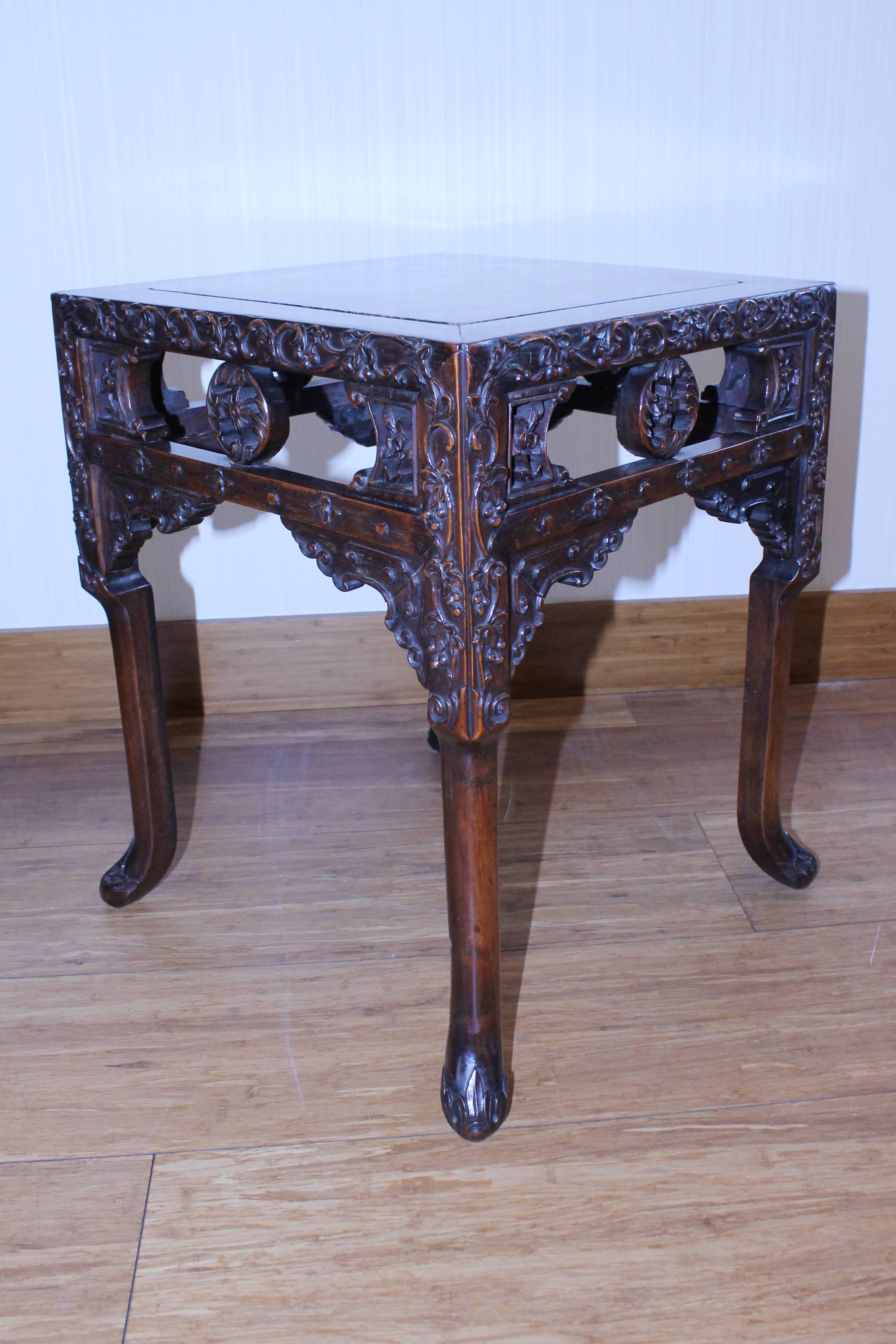 Hardwood Chinese Hong-Mu 'Blackwood' Square Pedestal Table, circa 1880 For Sale