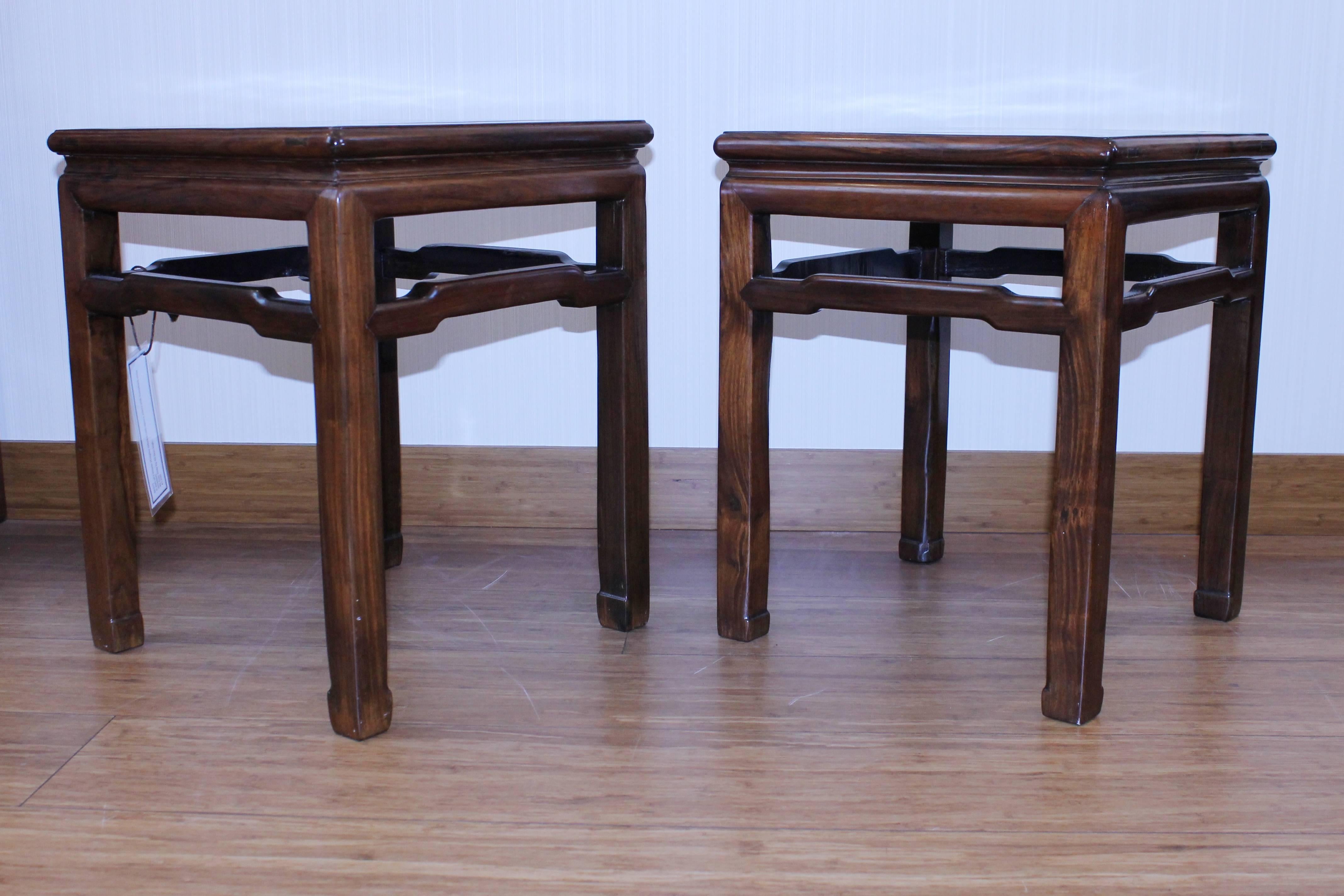 Qing Pair of Chinese Hongmu 'Blackwood' Square Stools For Sale