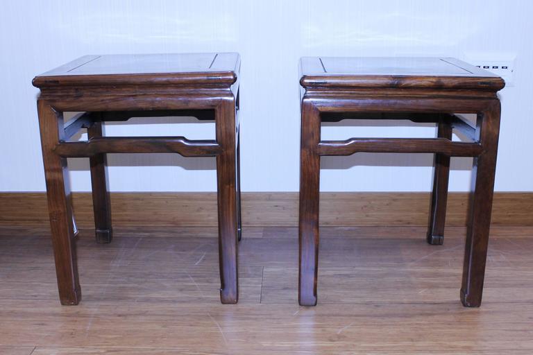 Pair of Chinese Hongmu 'Blackwood' Square Stools For Sale at 1stDibs