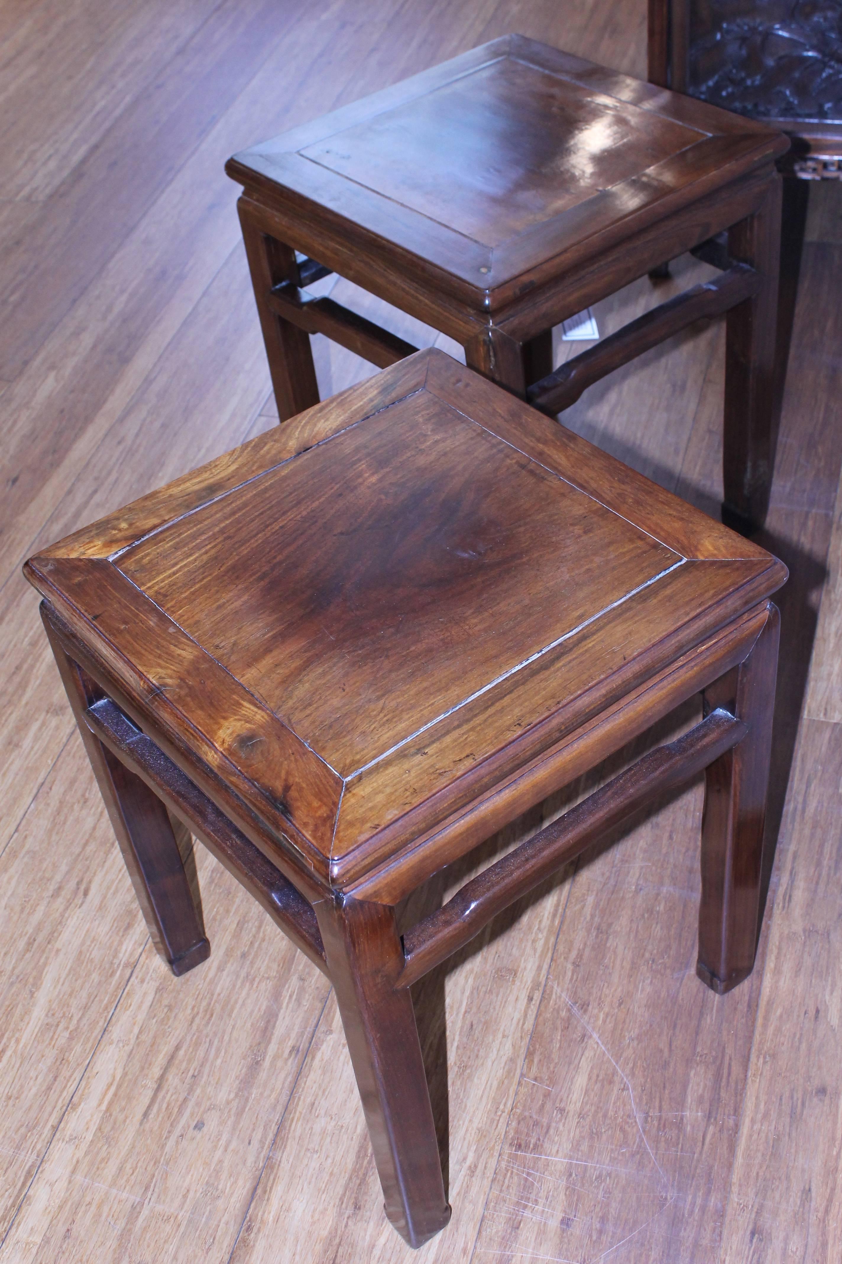 Hardwood Pair of Chinese Hongmu 'Blackwood' Square Stools For Sale