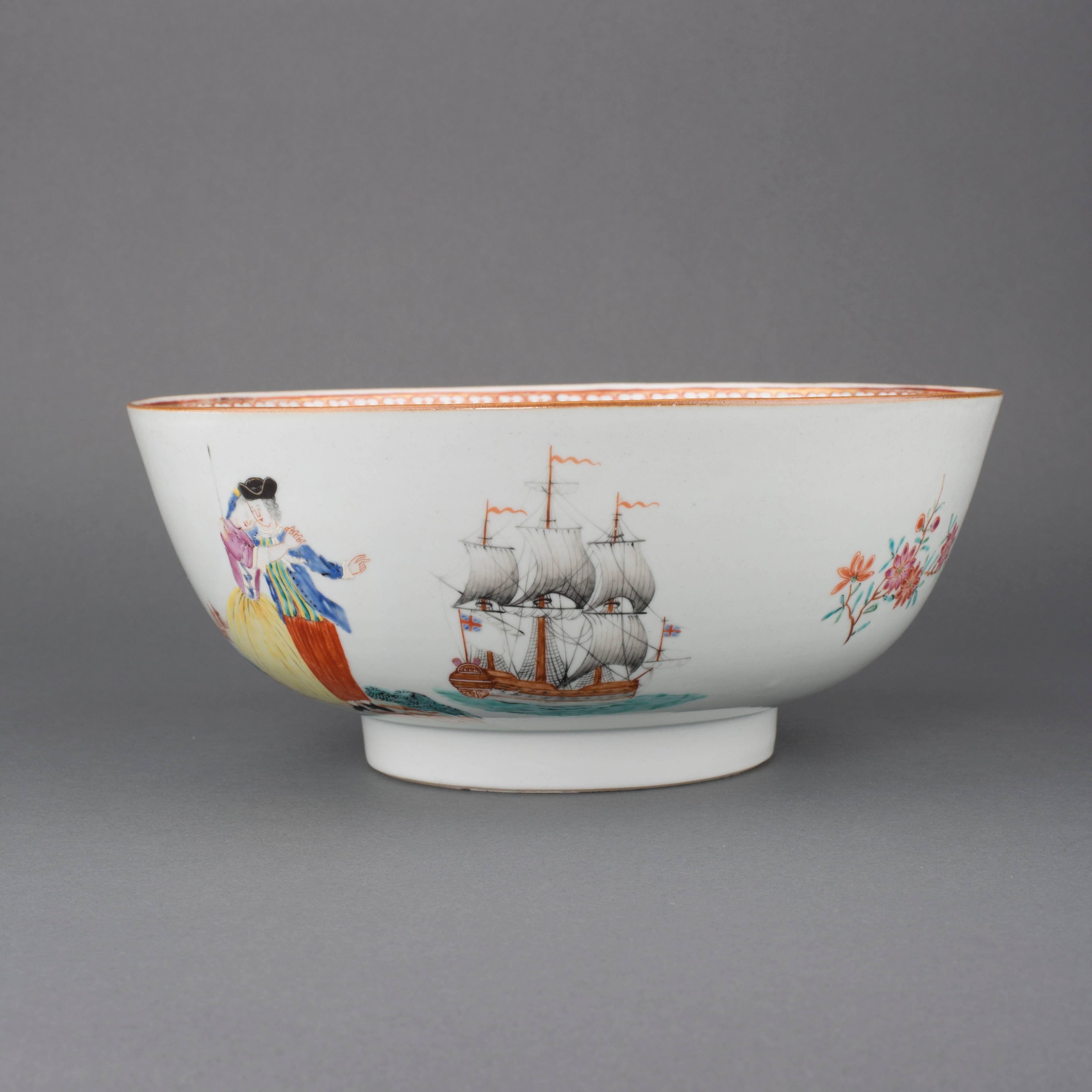 Qing Chinese Export Porcelain Famille Rose Punch Bowl “The Sailor's Farewell”,