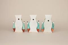 Set of Three Chinese Porcelain Famille Rose Wall Vases, Boys, 18th Century