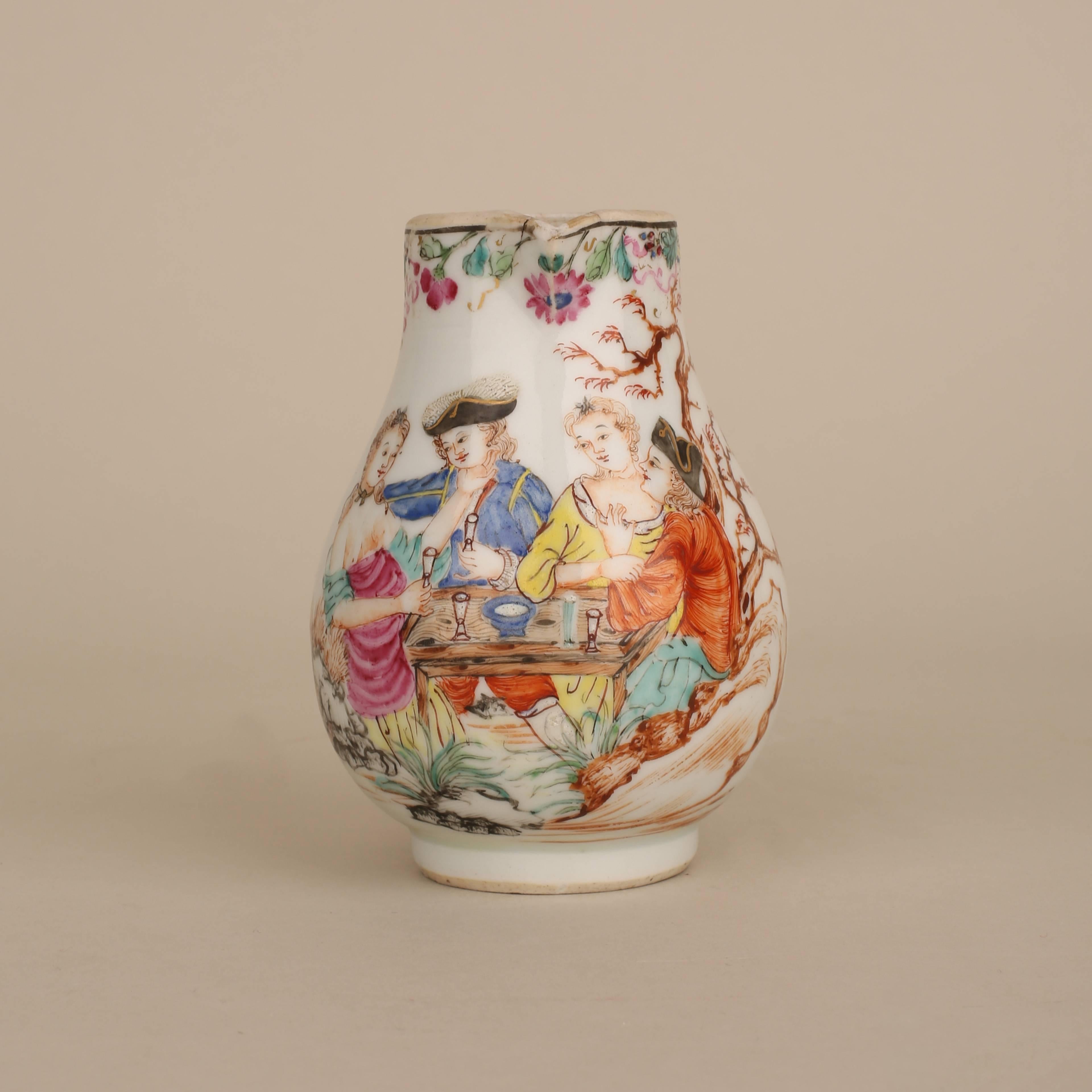 Qing Chinese Porcelain Cream Jug with Two European Amorous Couples, 18th Century