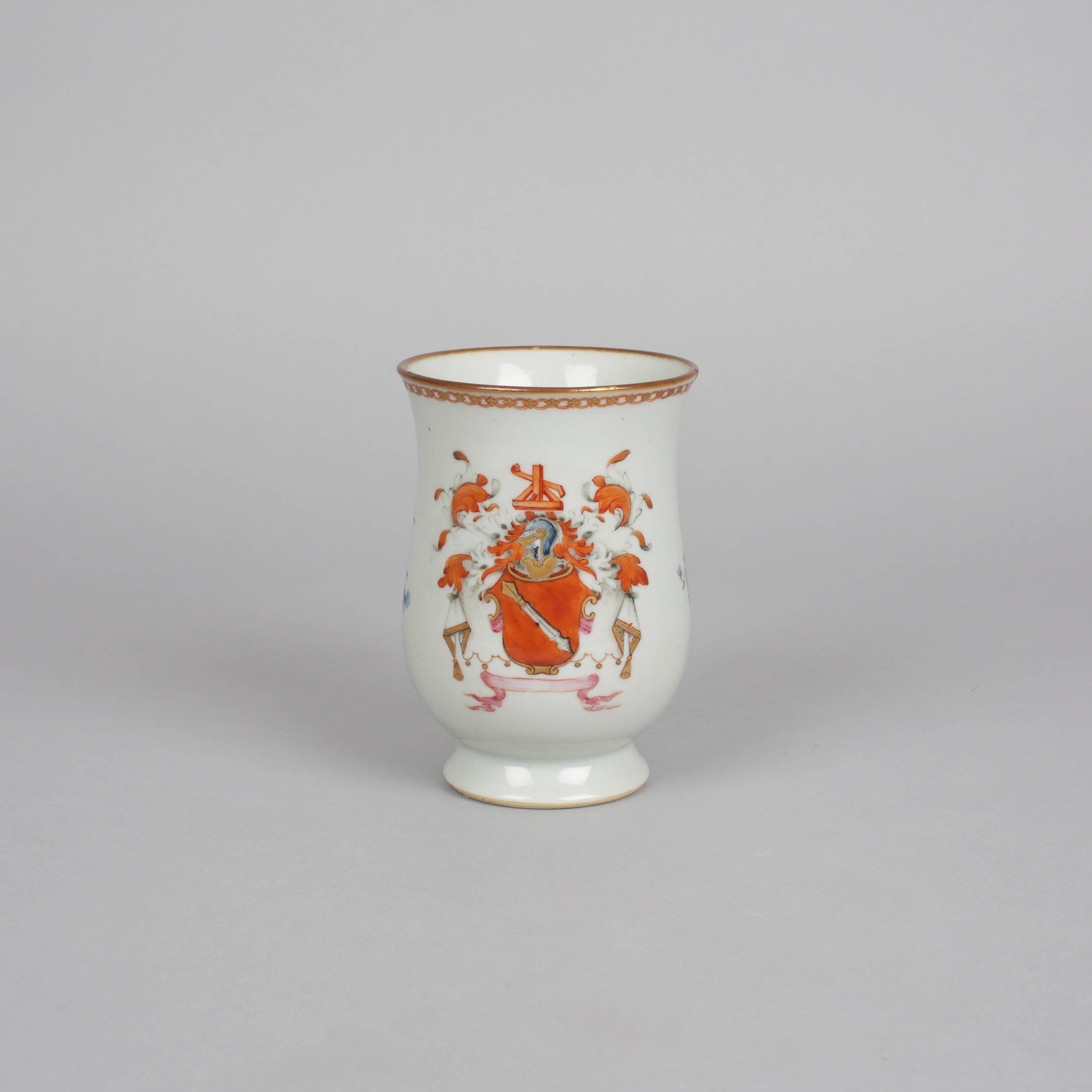 Painted Chinese Porcelain Famille Rose Armorial Tankard with Arms of Armstrong For Sale